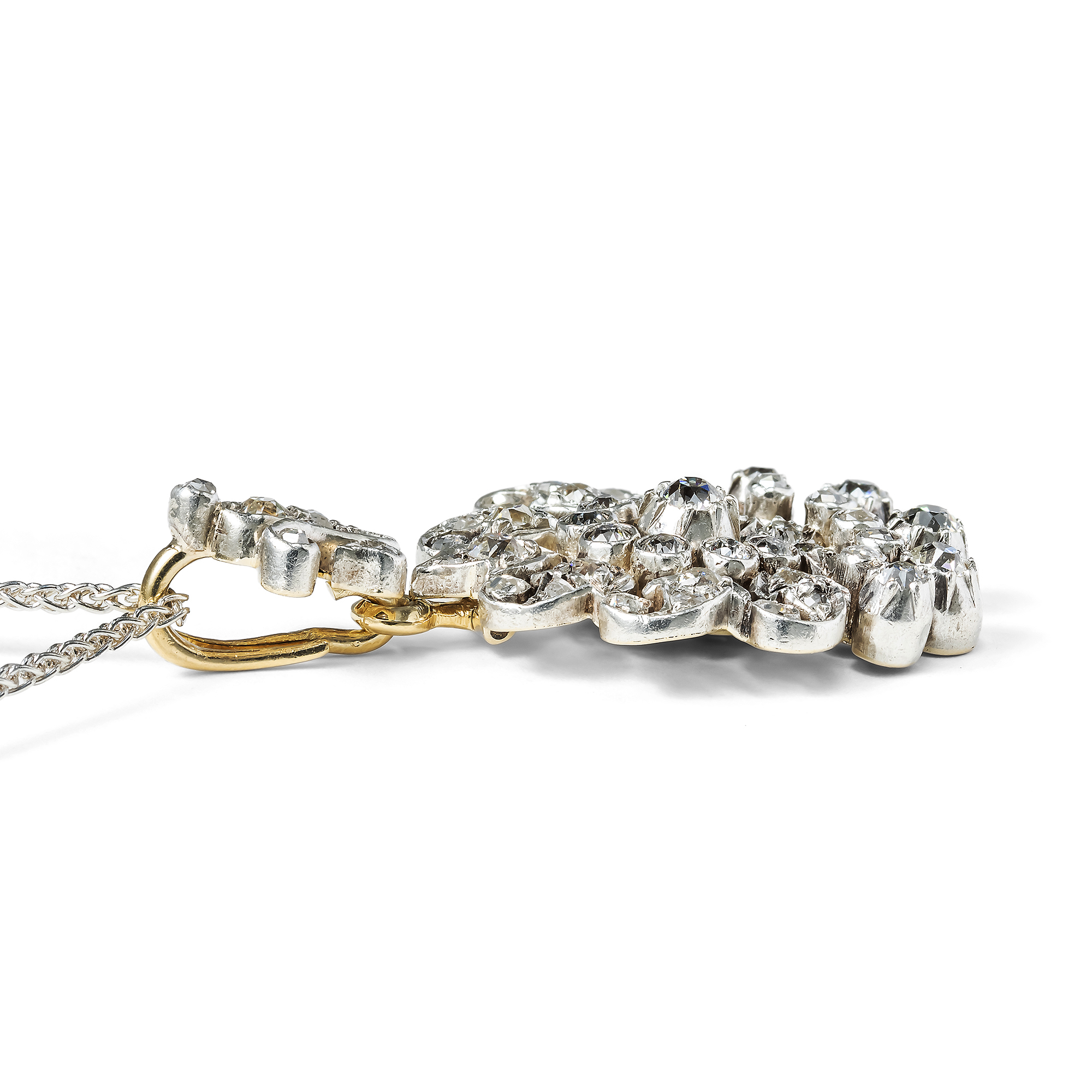 Prächtiger antiker Anhänger mit Diamanten in Silber & Gold, um 1880 Prächtiger antiker Anhänger mit Diamanten in Silber & Gold, um 1880