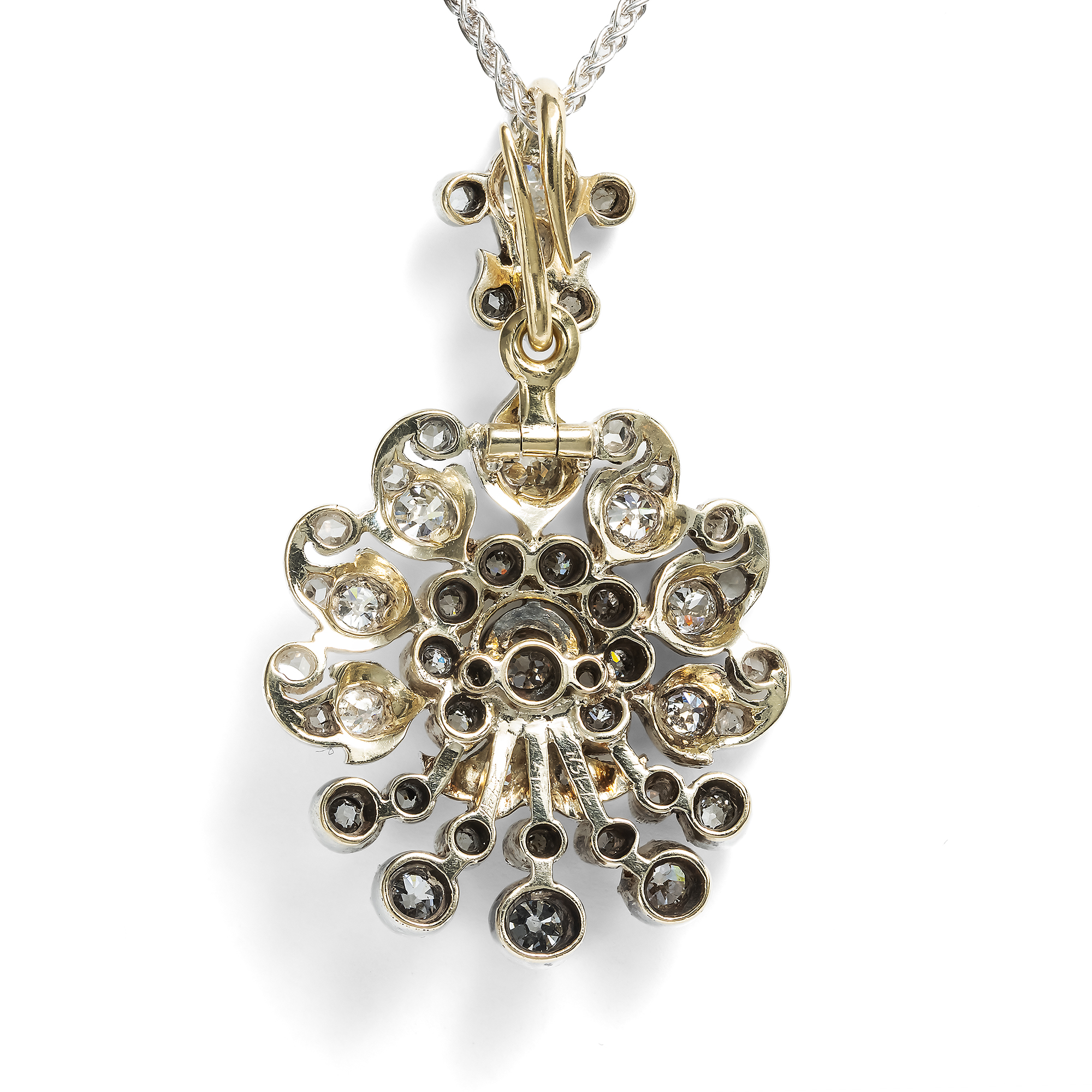 Prächtiger antiker Anhänger mit Diamanten in Silber & Gold, um 1880 Prächtiger antiker Anhänger mit Diamanten in Silber & Gold, um 1880