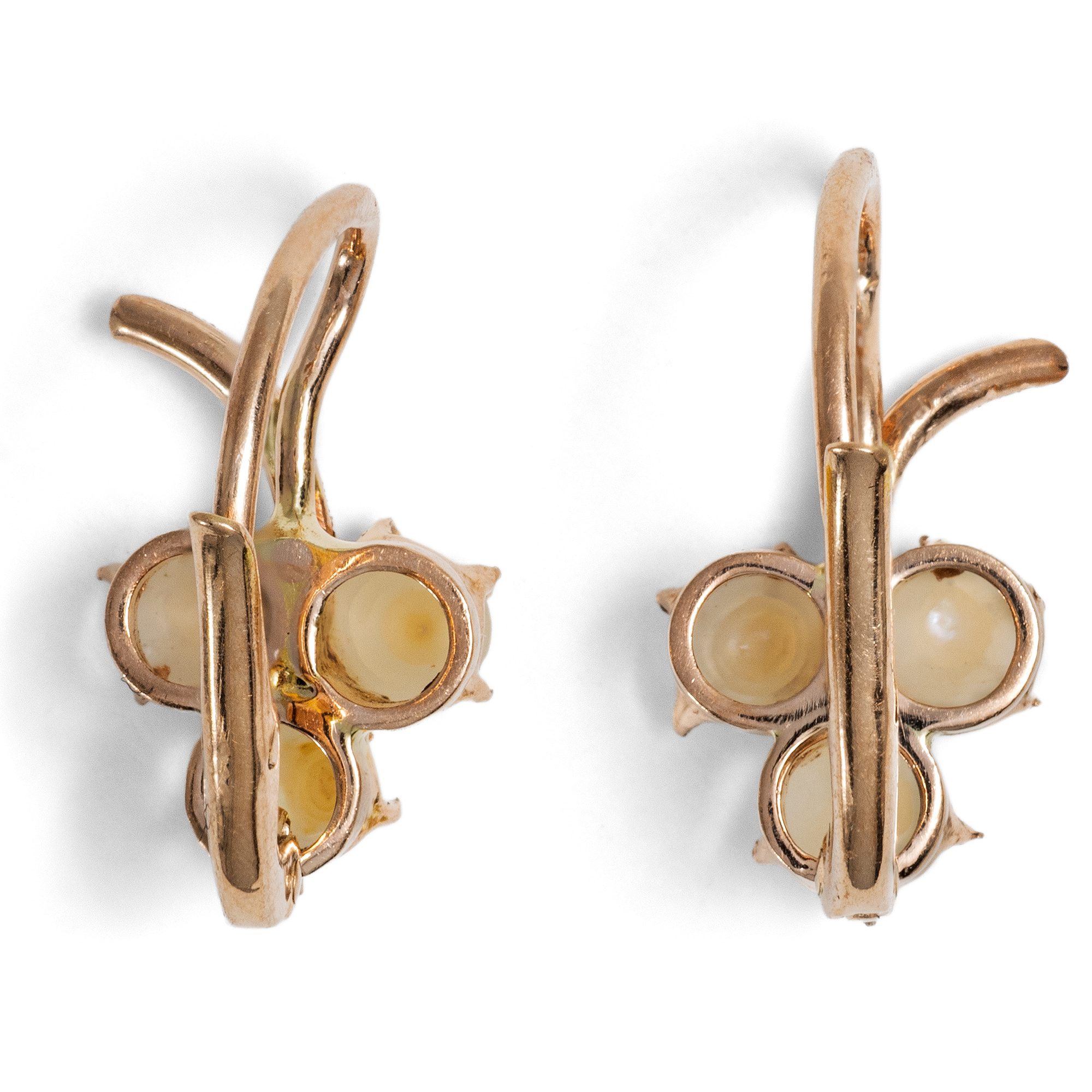 Antike Ohrringe mit Naturperlen & Diamantrosen in Gold, um 1890 Antike Ohrringe mit Naturperlen & Diamantrosen in Gold, um 1890