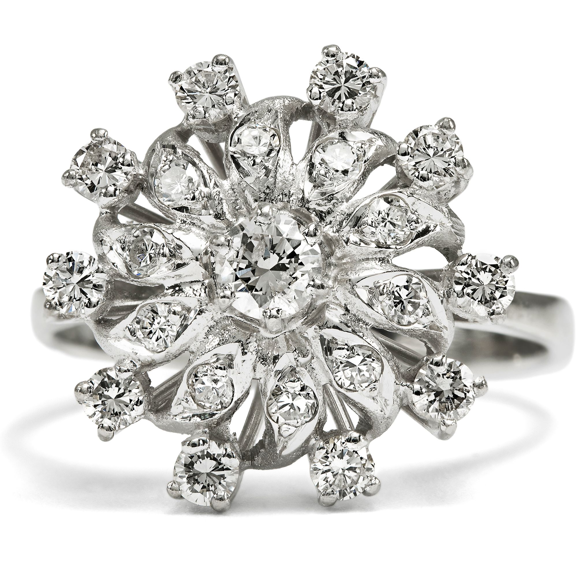 Modernist Cluster Ring with Diamonds in White Gold, c. 1970s Modernist Cluster Ring with Diamonds in White Gold, c. 1970s