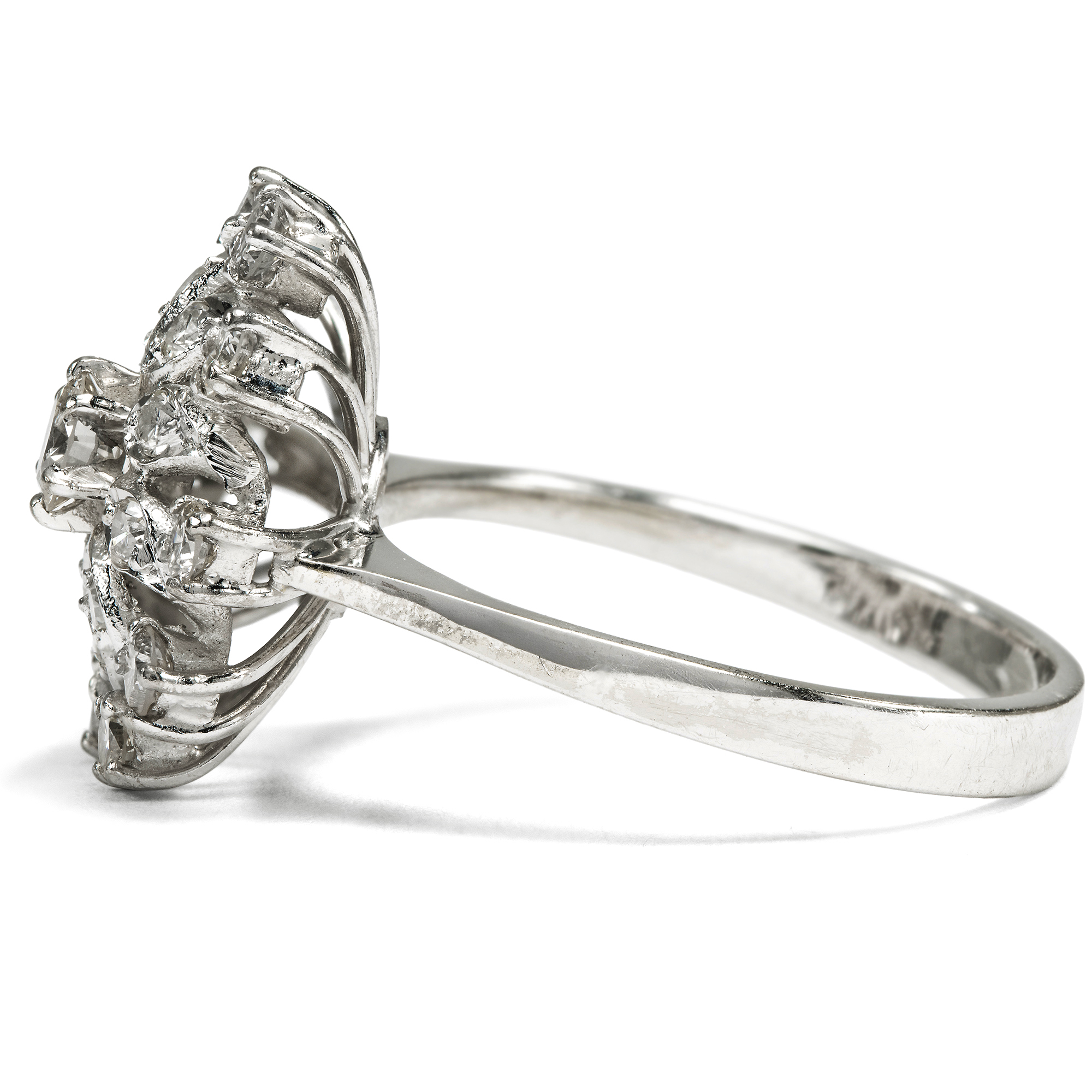 Modernist Cluster Ring with Diamonds in White Gold, c. 1970s Modernist Cluster Ring with Diamonds in White Gold, c. 1970s