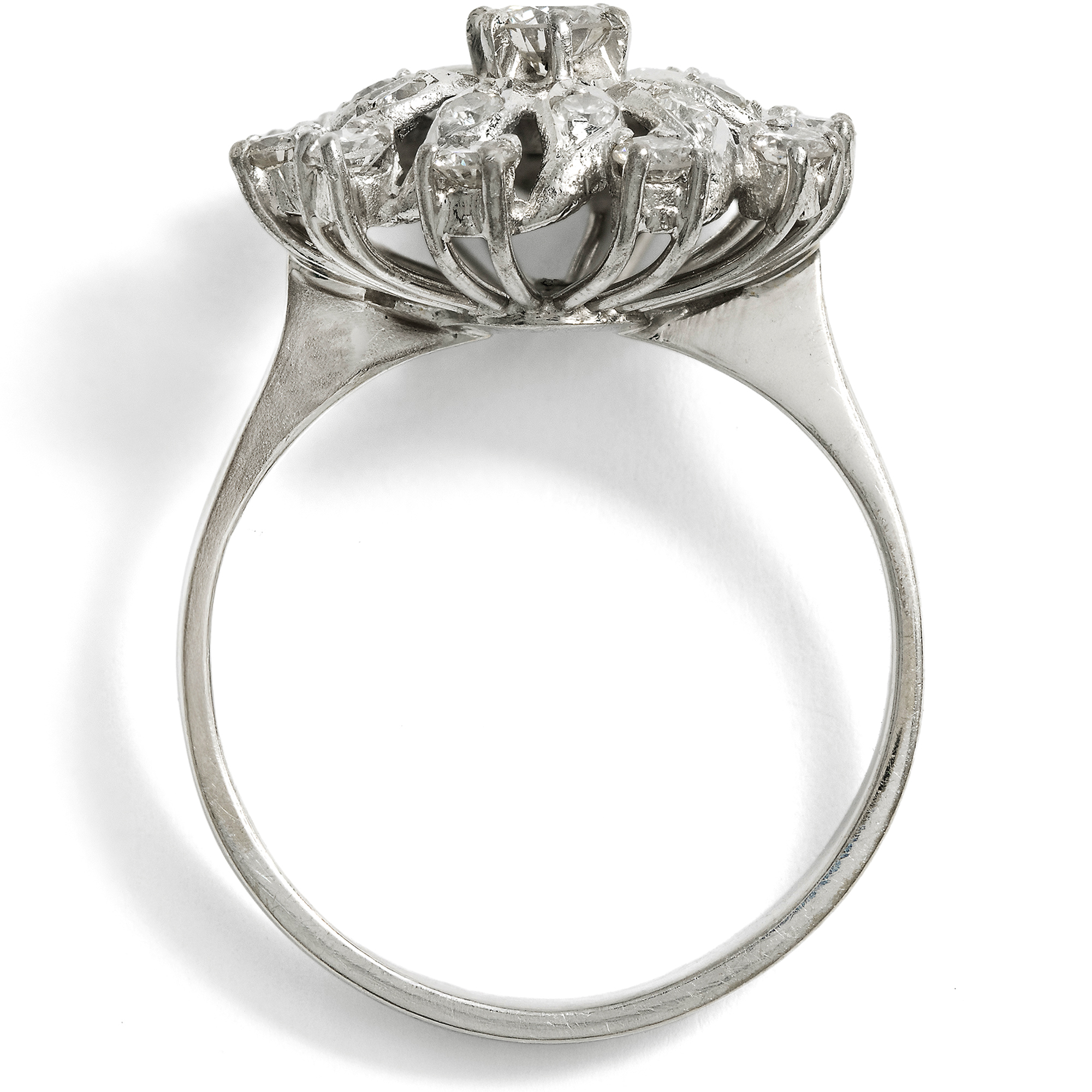 Modernist Cluster Ring with Diamonds in White Gold, c. 1970s Modernist Cluster Ring with Diamonds in White Gold, c. 1970s