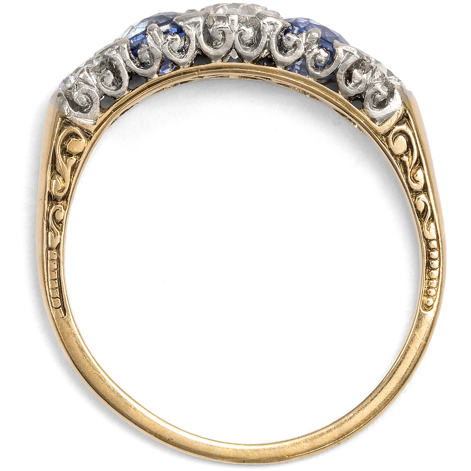 Antiker Ring mit Saphiren & Diamanten in Gold & Platin, England um 1910 Antiker Ring mit Saphiren & Diamanten in Gold & Platin, England um 1910