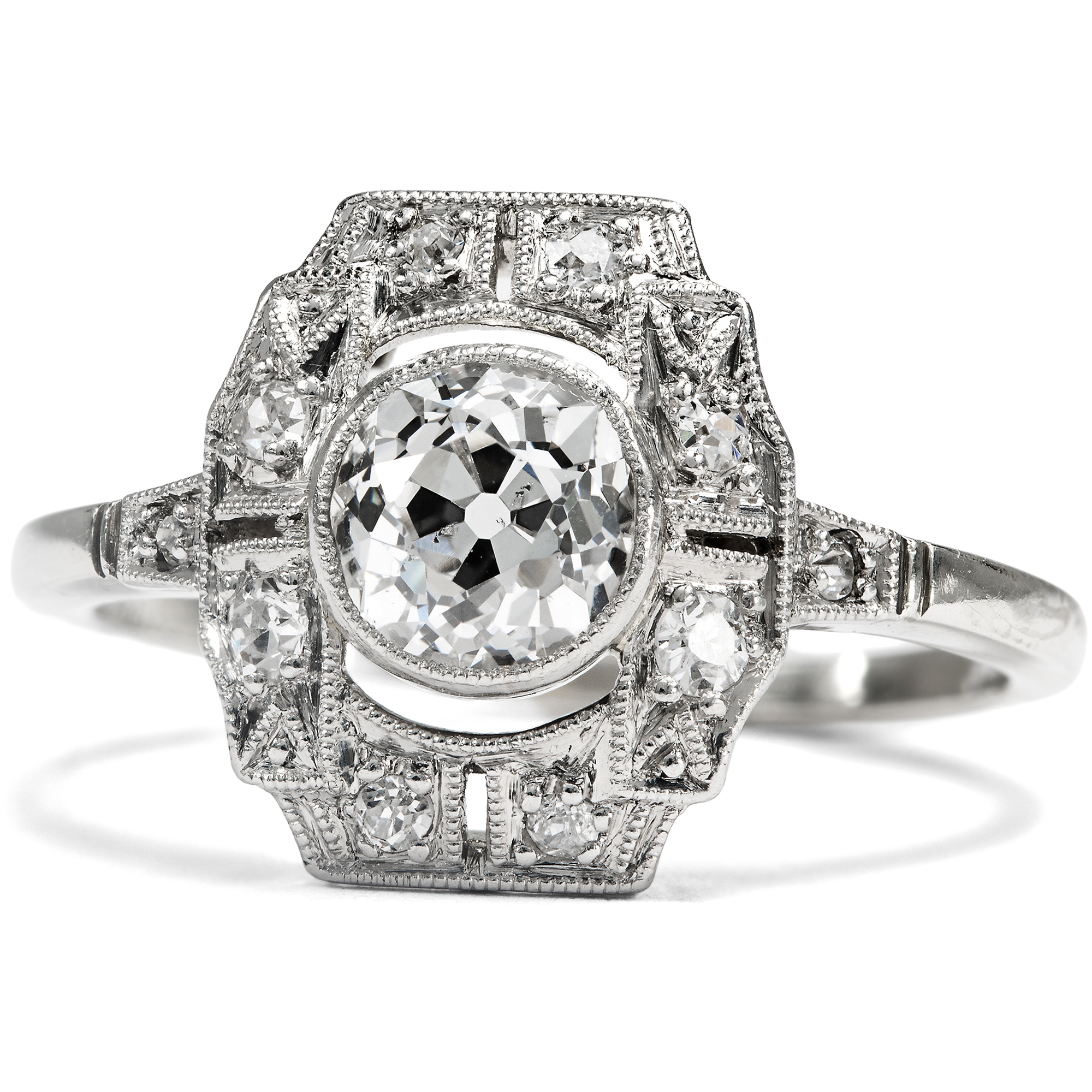 Elegant Diamond Ring in Platinum and White Gold, Czechoslovakia, c. 1935 Elegant Diamond Ring in Platinum and White Gold, Czechoslovakia, c. 1935