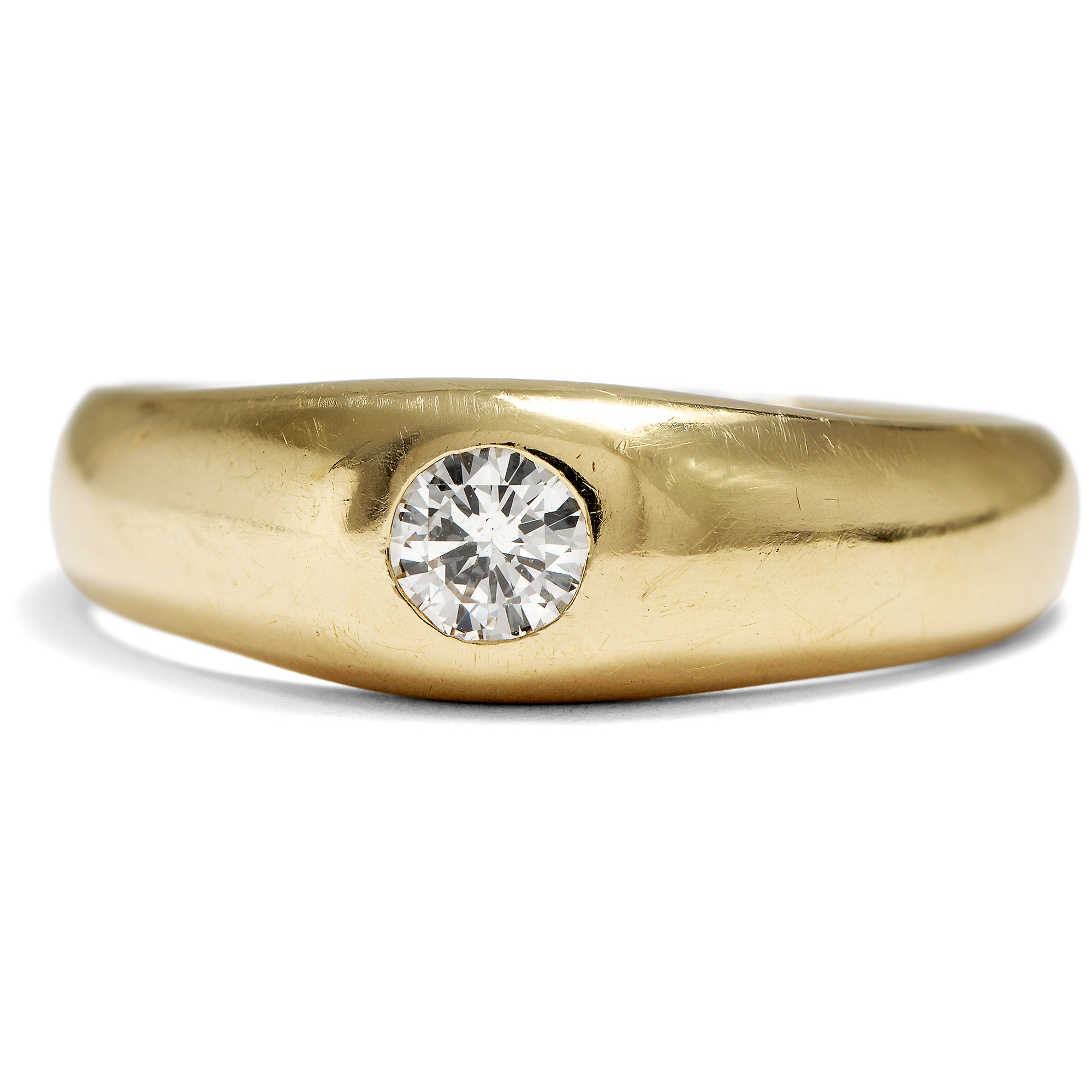 Schlichter Bandring aus Gold mit Brillant, 2. Hälfte des 20. Jhdts. Schlichter Bandring aus Gold mit Brillant, 2. Hälfte des 20. Jhdts.