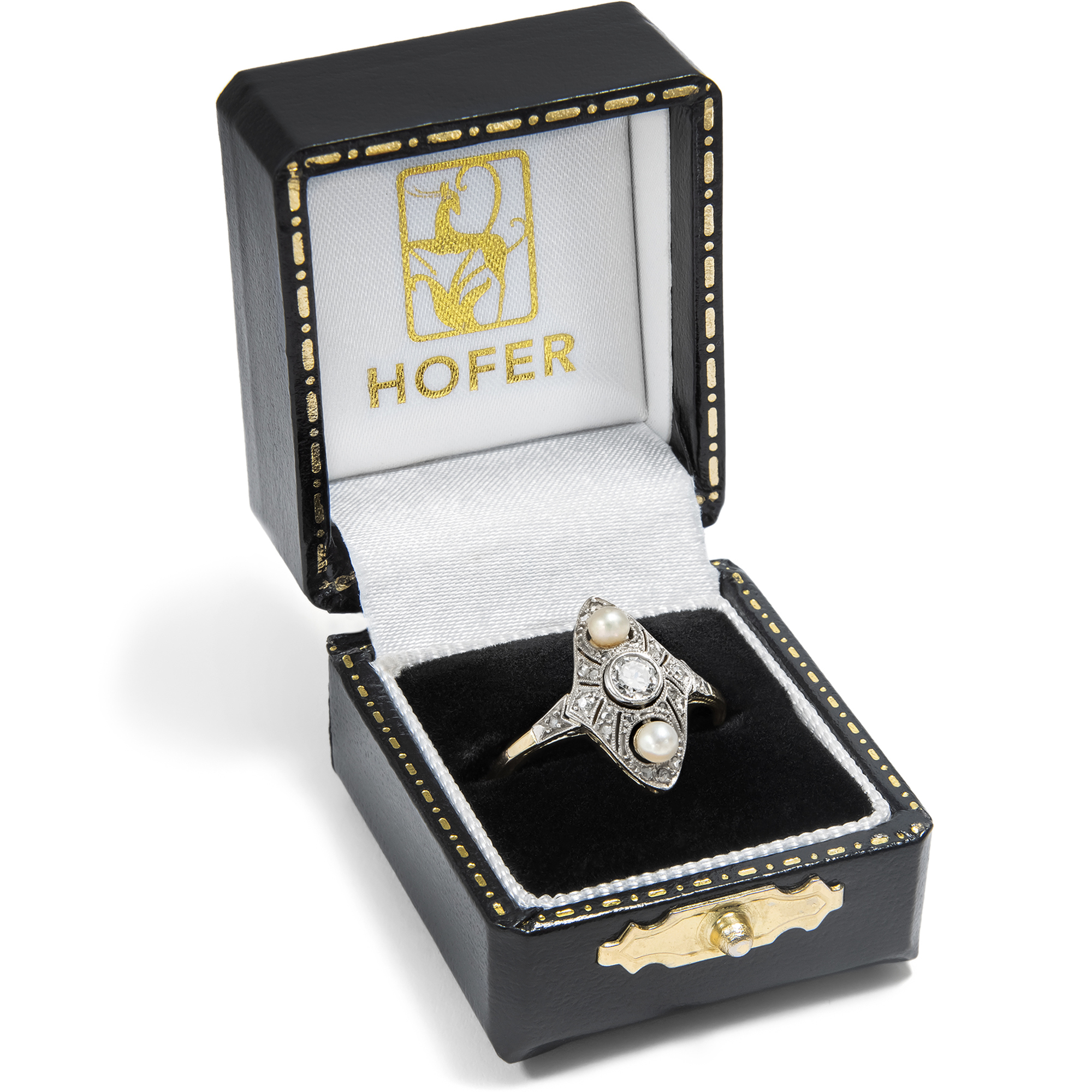 Bezaubernder Art Déco Ring mit Perle & Diamanten in Gold & Platin, um 1925 Bezaubernder Art Déco Ring mit Perle & Diamanten in Gold & Platin, um 1925