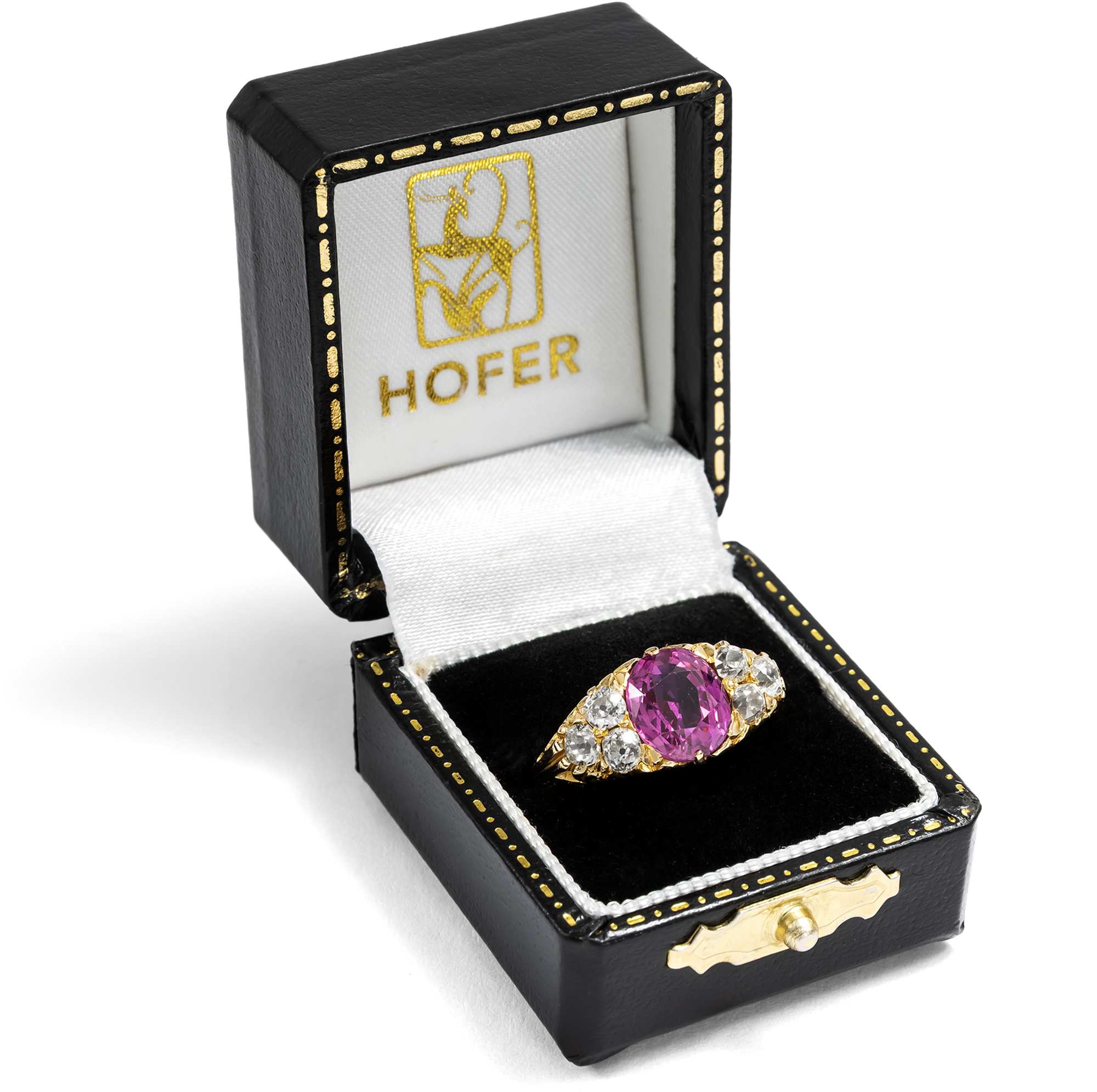 Viktorianischer Ring mit unbehandeltem pinkem Saphir & Diamanten in Gold, um 1890 Viktorianischer Ring mit unbehandeltem pinkem Saphir & Diamanten in Gold, um 1890