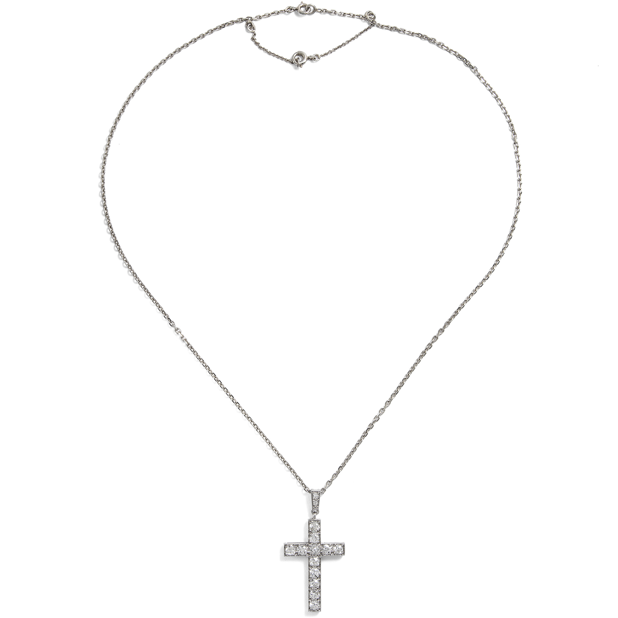 Elegantes Kreuz des Art Déco mit Diamanten in Platin, Paris um 1930 Elegantes Kreuz des Art Déco mit Diamanten in Platin, Paris um 1930