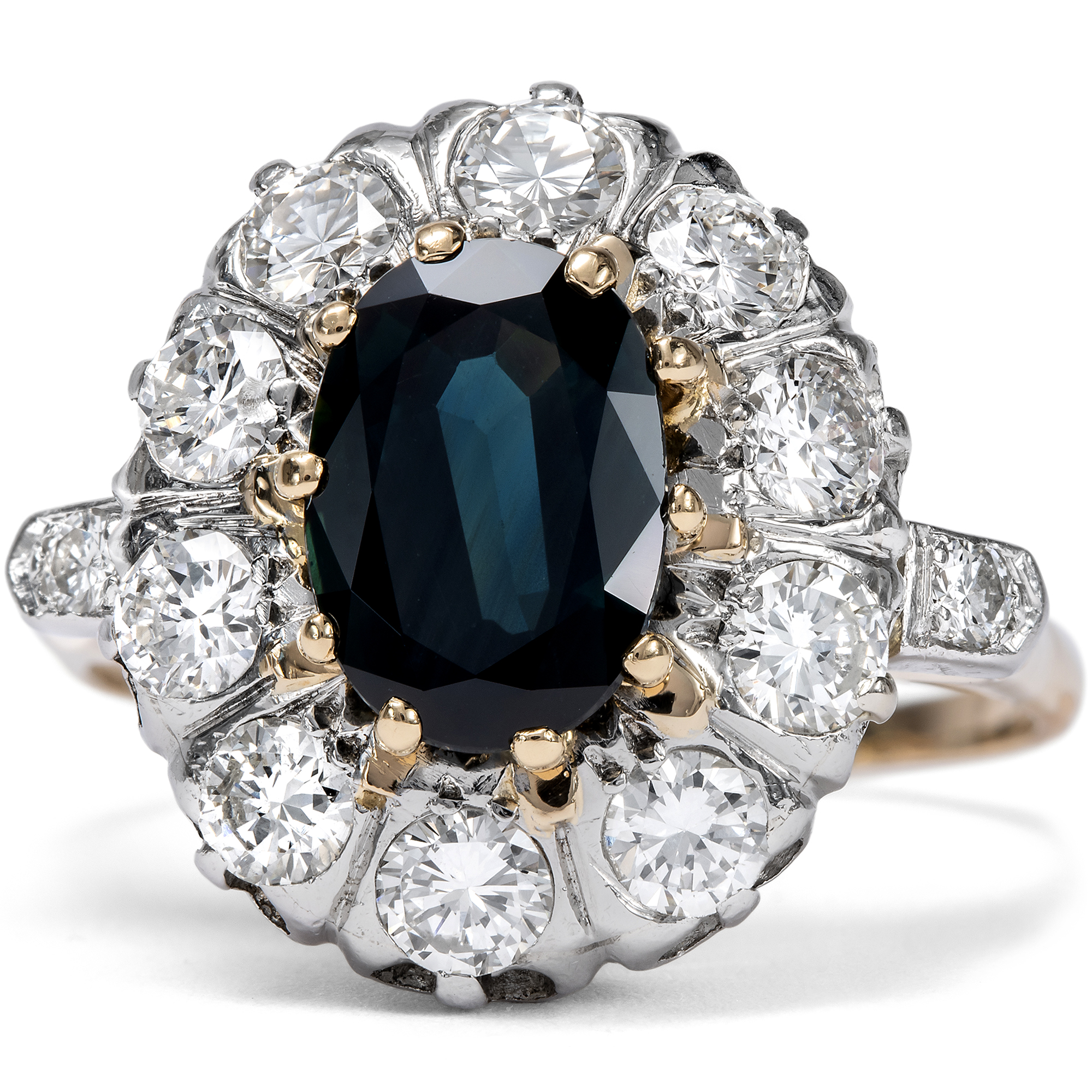 Prachtvoller Ring im Stil der Belle Époque mit Saphir & Diamanten, 1980er Jahre Prachtvoller Ring im Stil der Belle Époque mit Saphir & Diamanten, 1980er Jahre