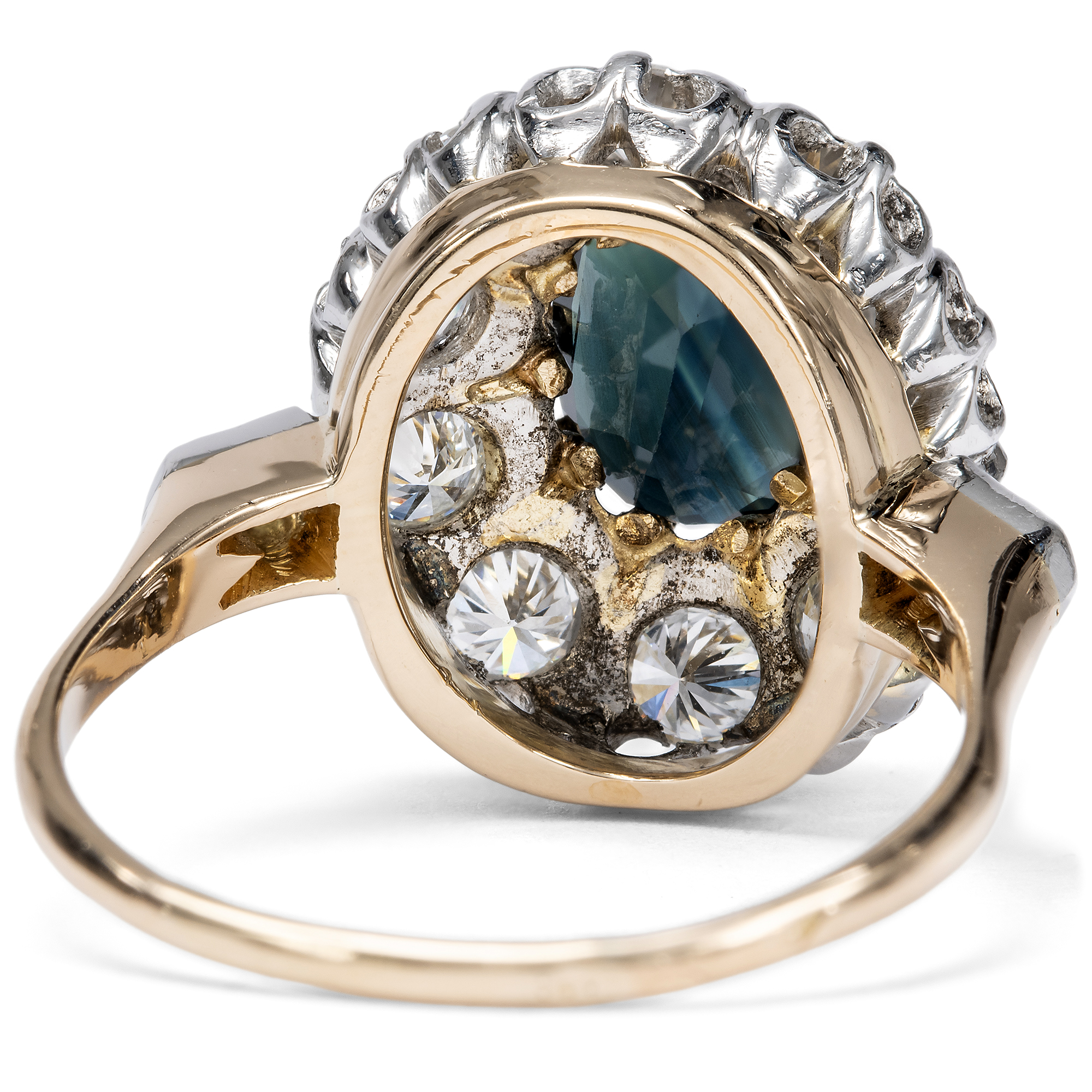 Prachtvoller Ring im Stil der Belle Époque mit Saphir & Diamanten, 1980er Jahre Prachtvoller Ring im Stil der Belle Époque mit Saphir & Diamanten, 1980er Jahre