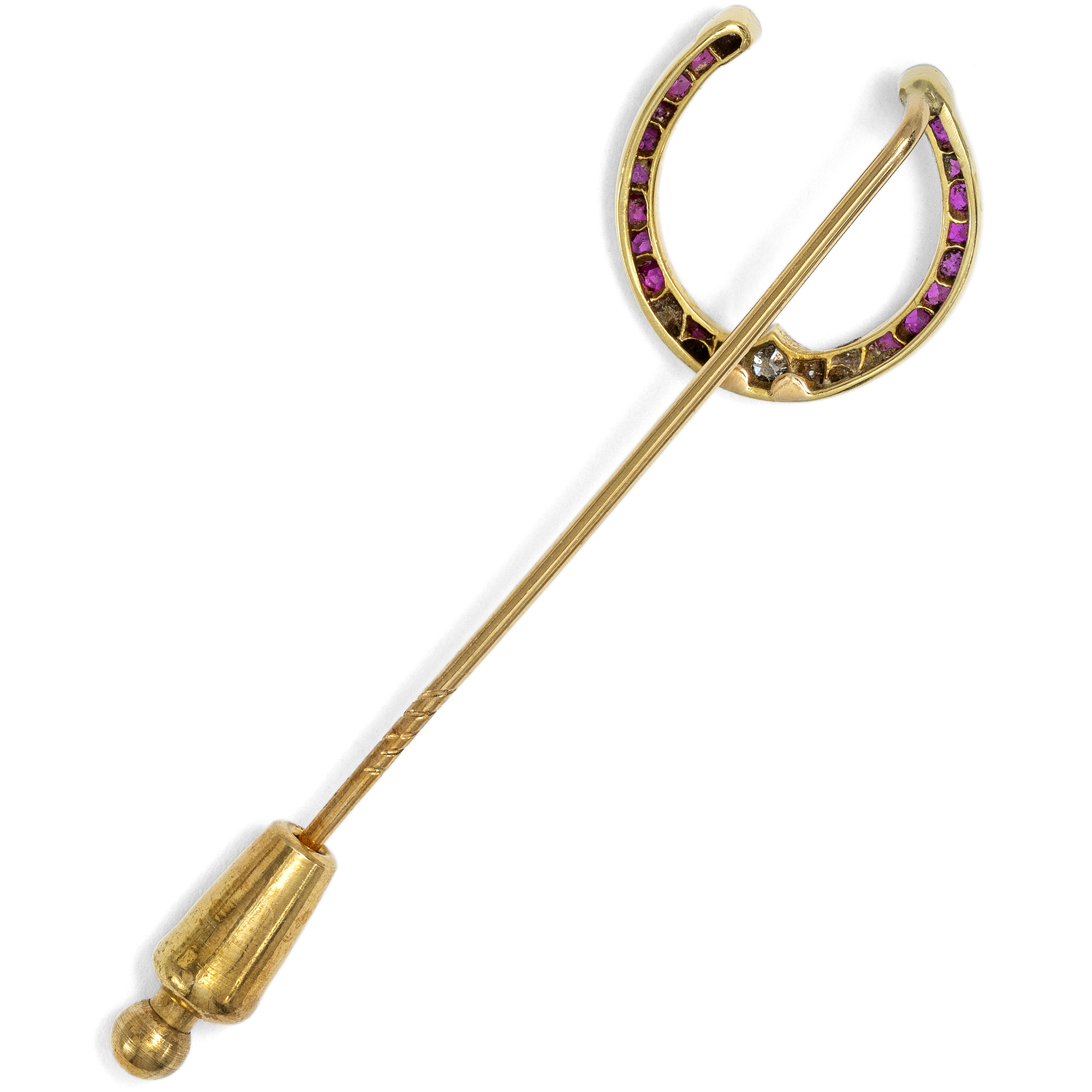 Antike Krawattennadel mit Rubinen & Diamanten in Gold & Platin, um 1910 Antike Krawattennadel mit Rubinen & Diamanten in Gold & Platin, um 1910