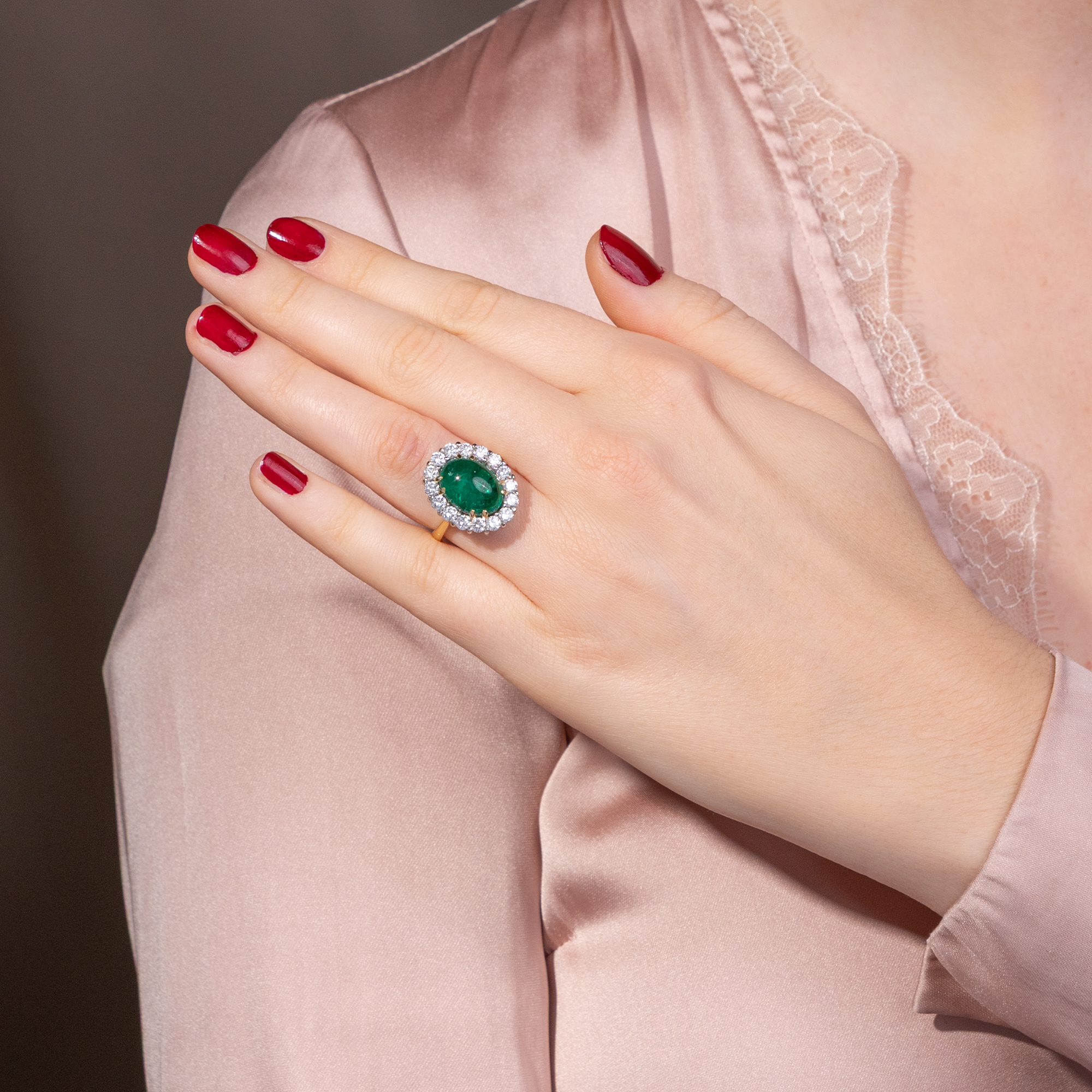 Luxurious Colombian Emerald and Diamond Ring, c. 1980s Luxurious Colombian Emerald and Diamond Ring, c. 1980s