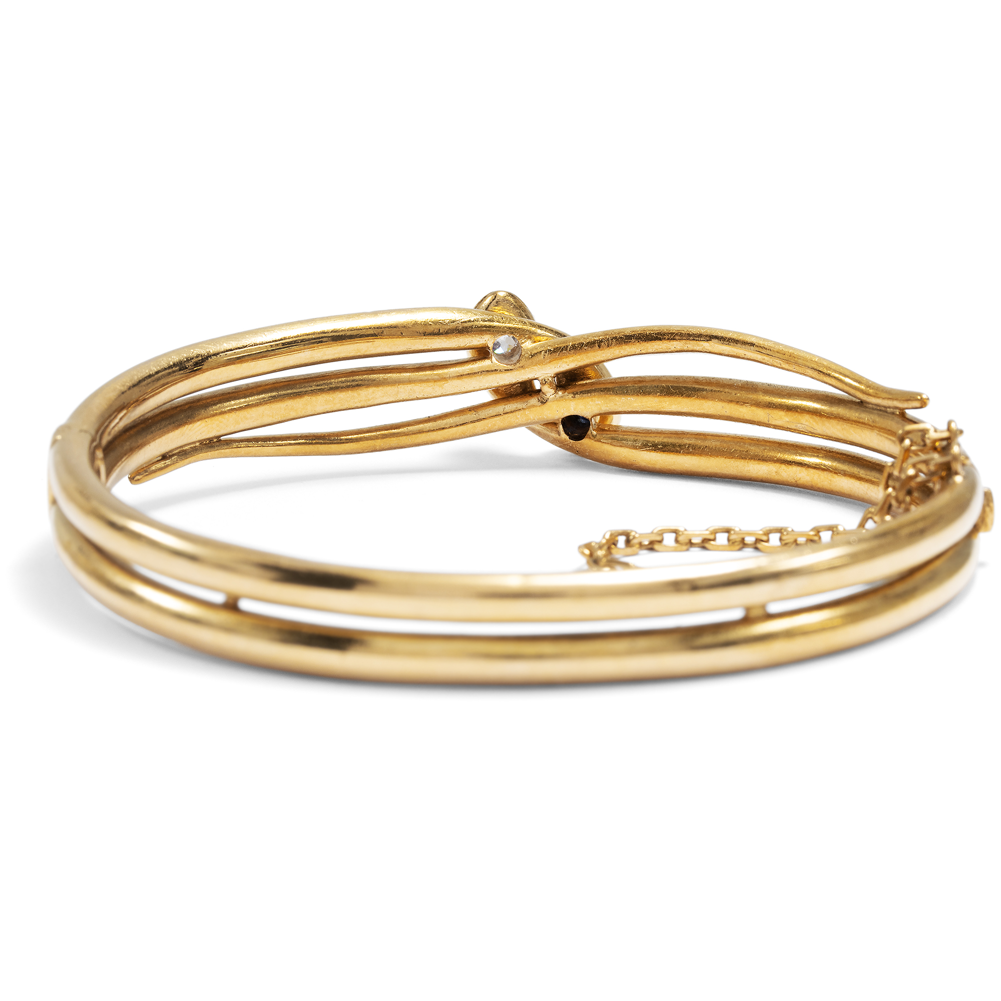 Antiker Schlangenarmreif aus Gold mit Diamant und Saphir, Wien um 1880 Antiker Schlangenarmreif aus Gold mit Diamant und Saphir, Wien um 1880