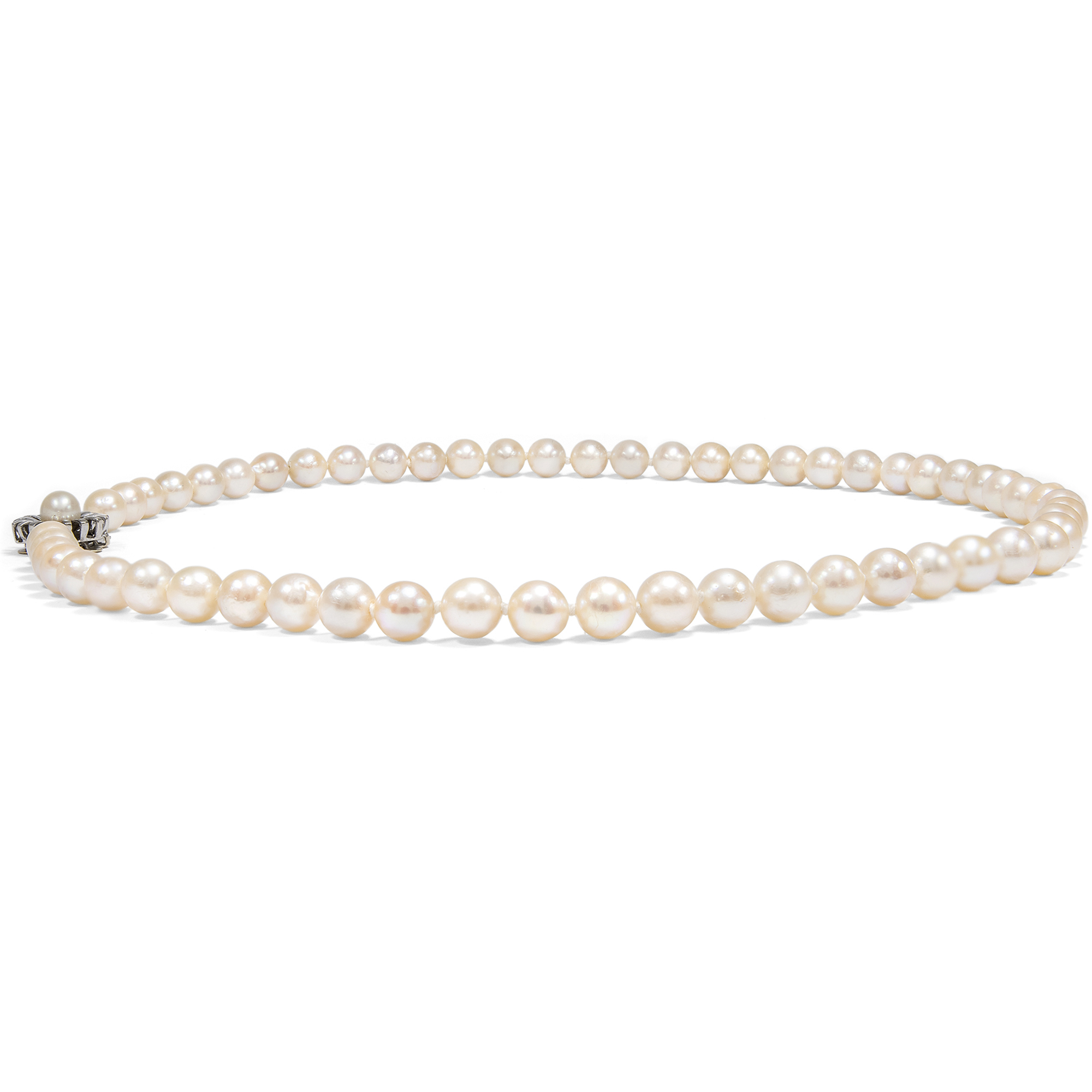 Beautiful "Collier Princesse" Made Of Akoya Cultured Pearls with White Gold Clasp, c. 1980 Beautiful "Collier Princesse" Made Of Akoya Cultured Pearls with White Gold Clasp, c. 1980