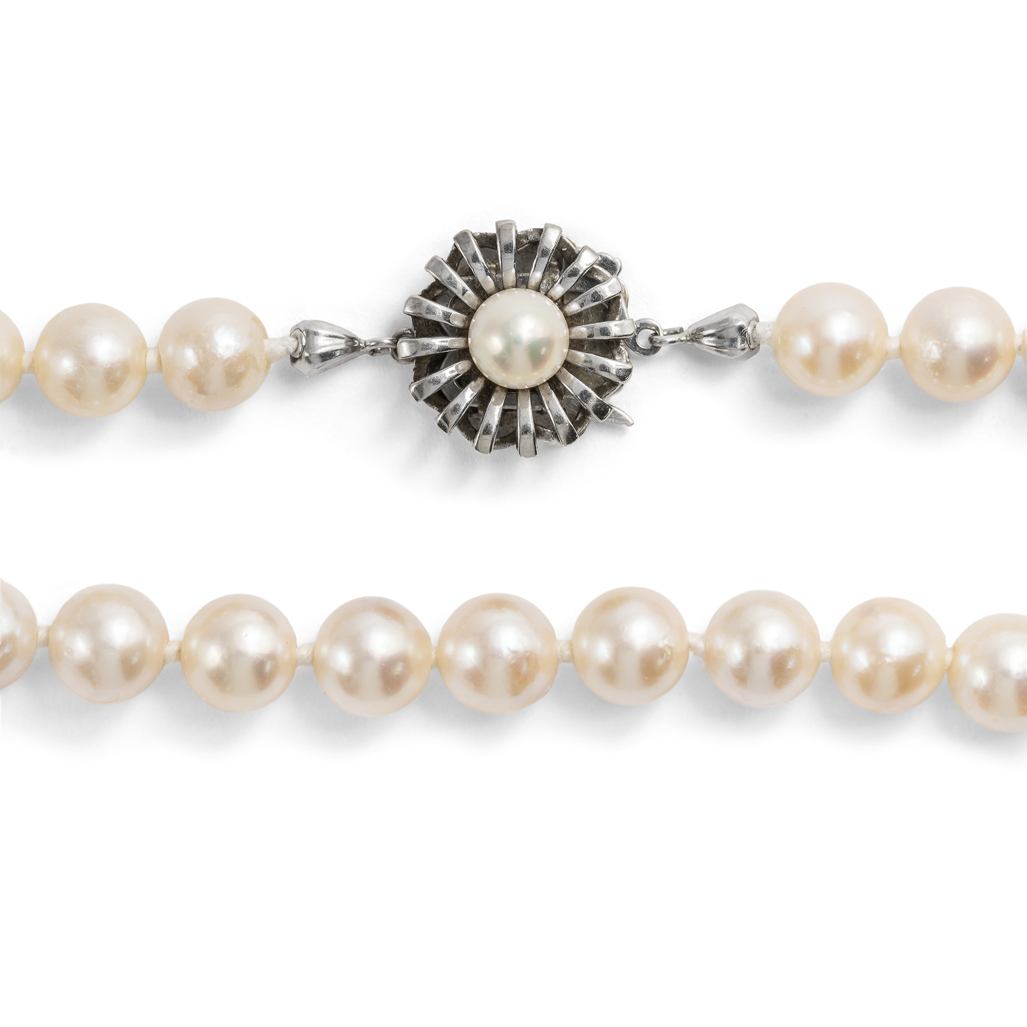 Beautiful "Collier Princesse" Made Of Akoya Cultured Pearls with White Gold Clasp, c. 1980 Beautiful "Collier Princesse" Made Of Akoya Cultured Pearls with White Gold Clasp, c. 1980