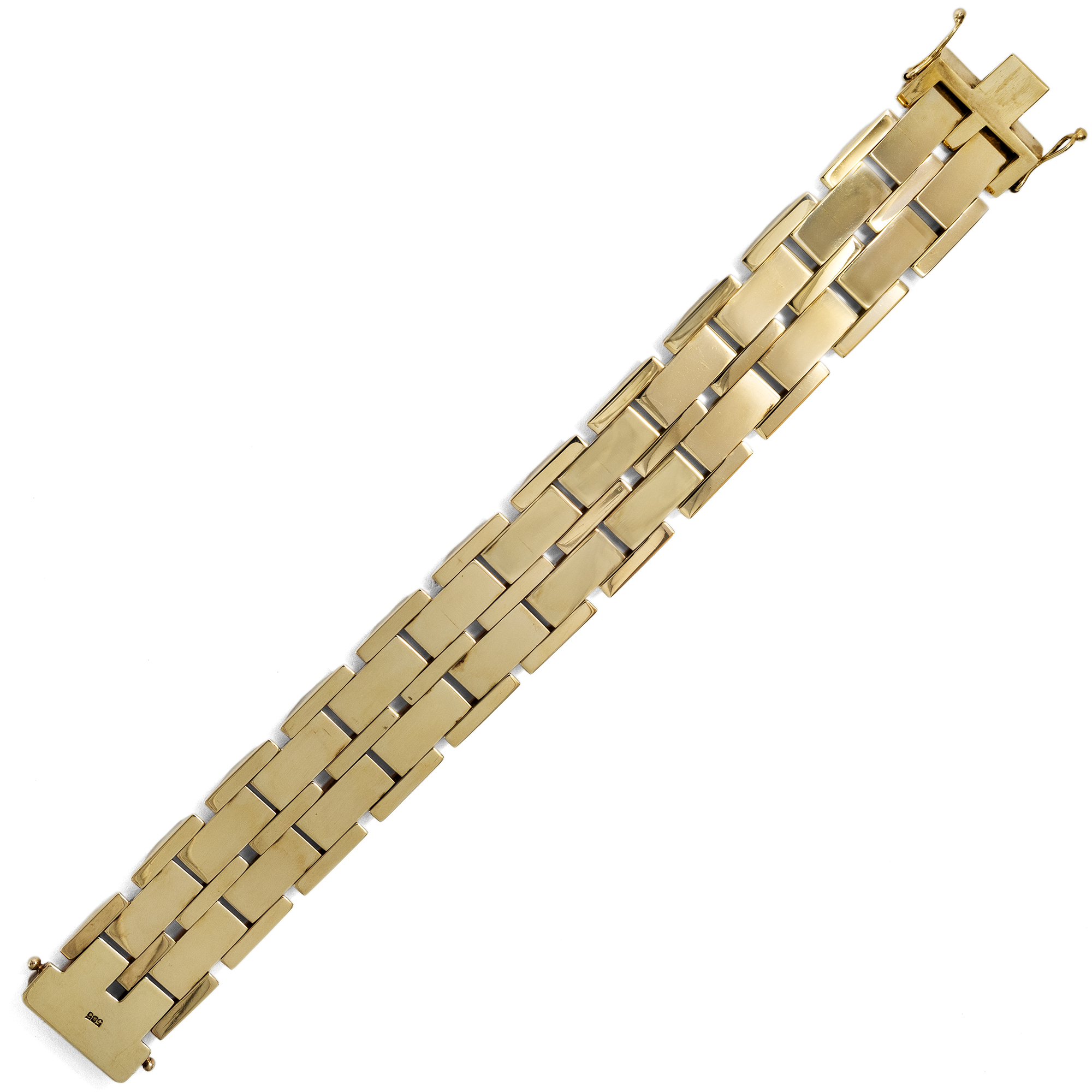 Wide Retro Style Bracelet in Rose Gold and Yellow Gold, c. 1950s Wide Retro Style Bracelet in Rose Gold and Yellow Gold, c. 1950s