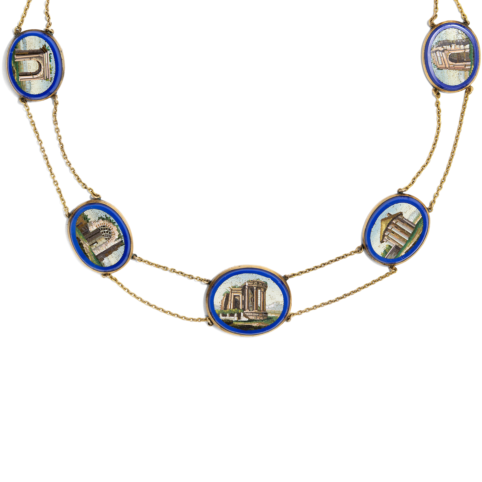 Exzeptionelles Collier mit acht Mikromosaiken in Gold, Rom um 1835 Exzeptionelles Collier mit acht Mikromosaiken in Gold, Rom um 1835