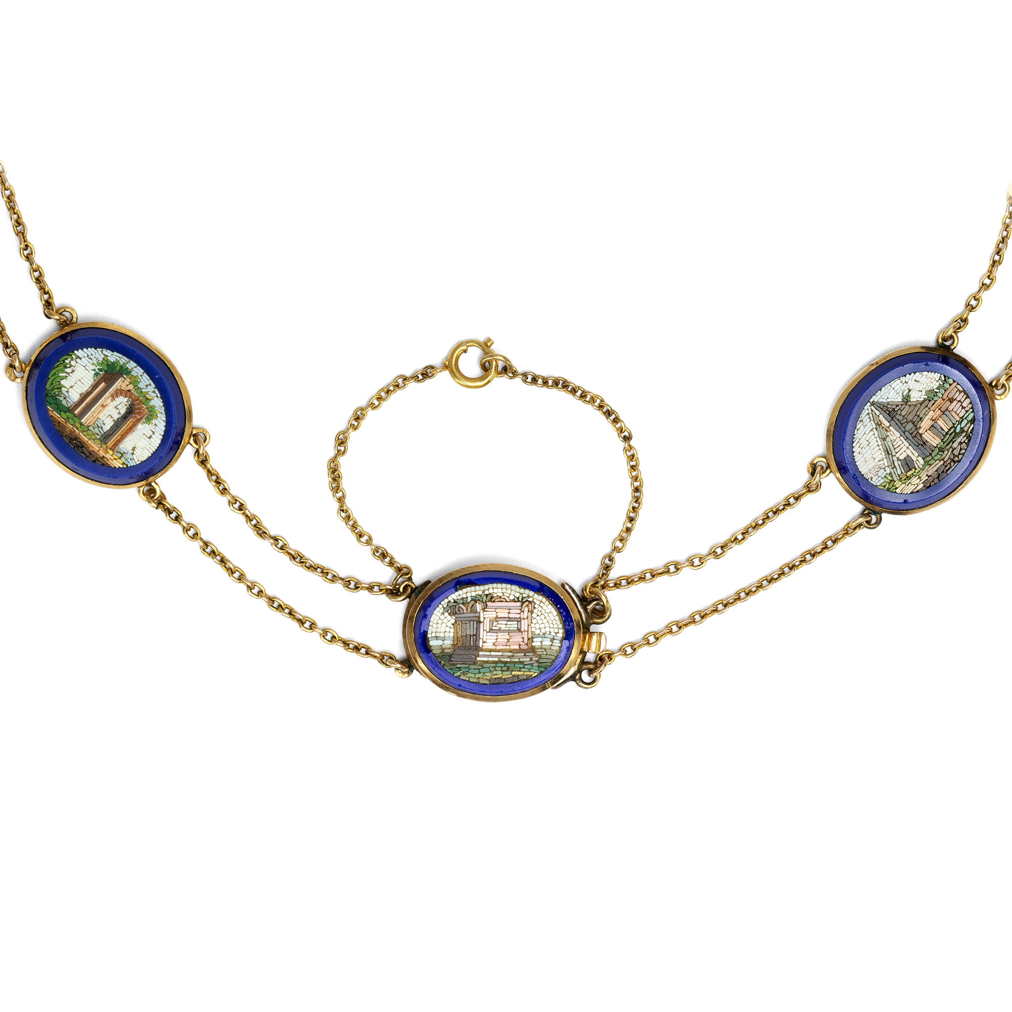Exzeptionelles Collier mit acht Mikromosaiken in Gold, Rom um 1835 Exzeptionelles Collier mit acht Mikromosaiken in Gold, Rom um 1835