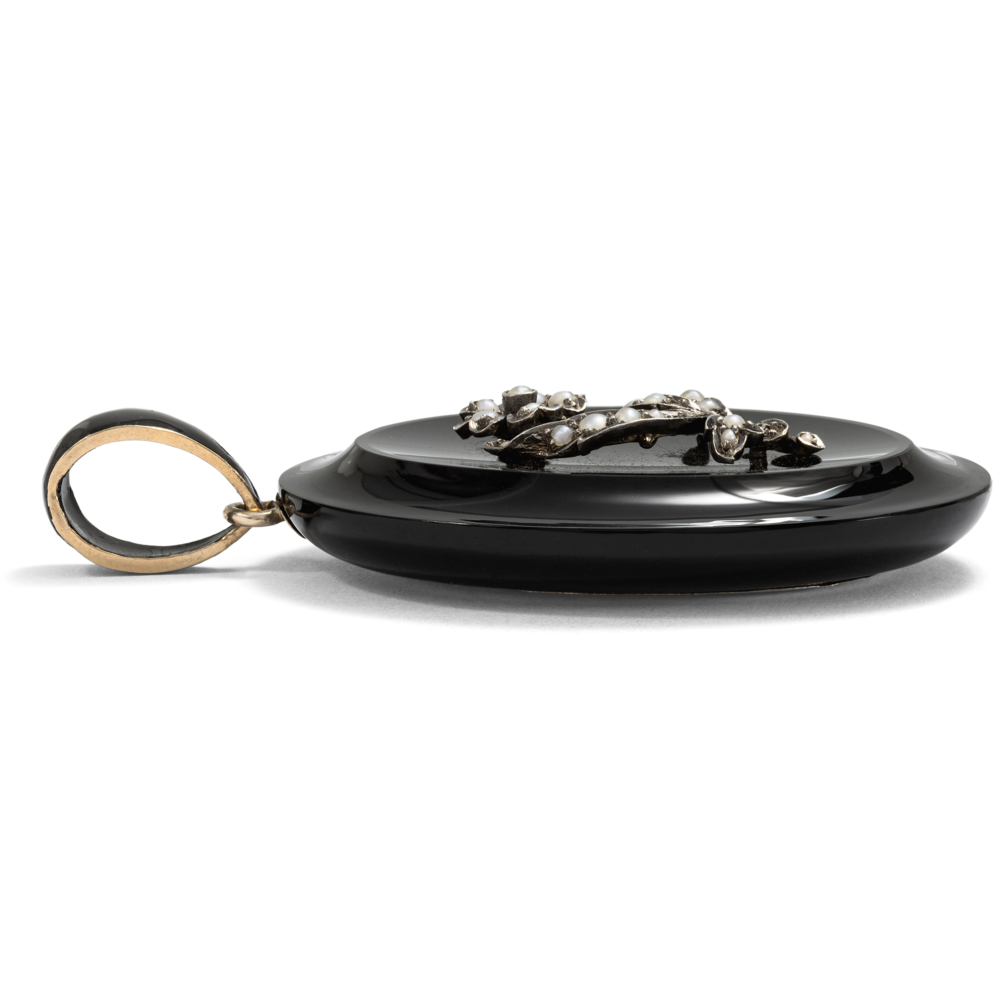 Large Antique Locket Pendant of Onyx and Pearls, c. 1880 Large Antique Locket Pendant of Onyx and Pearls, c. 1880