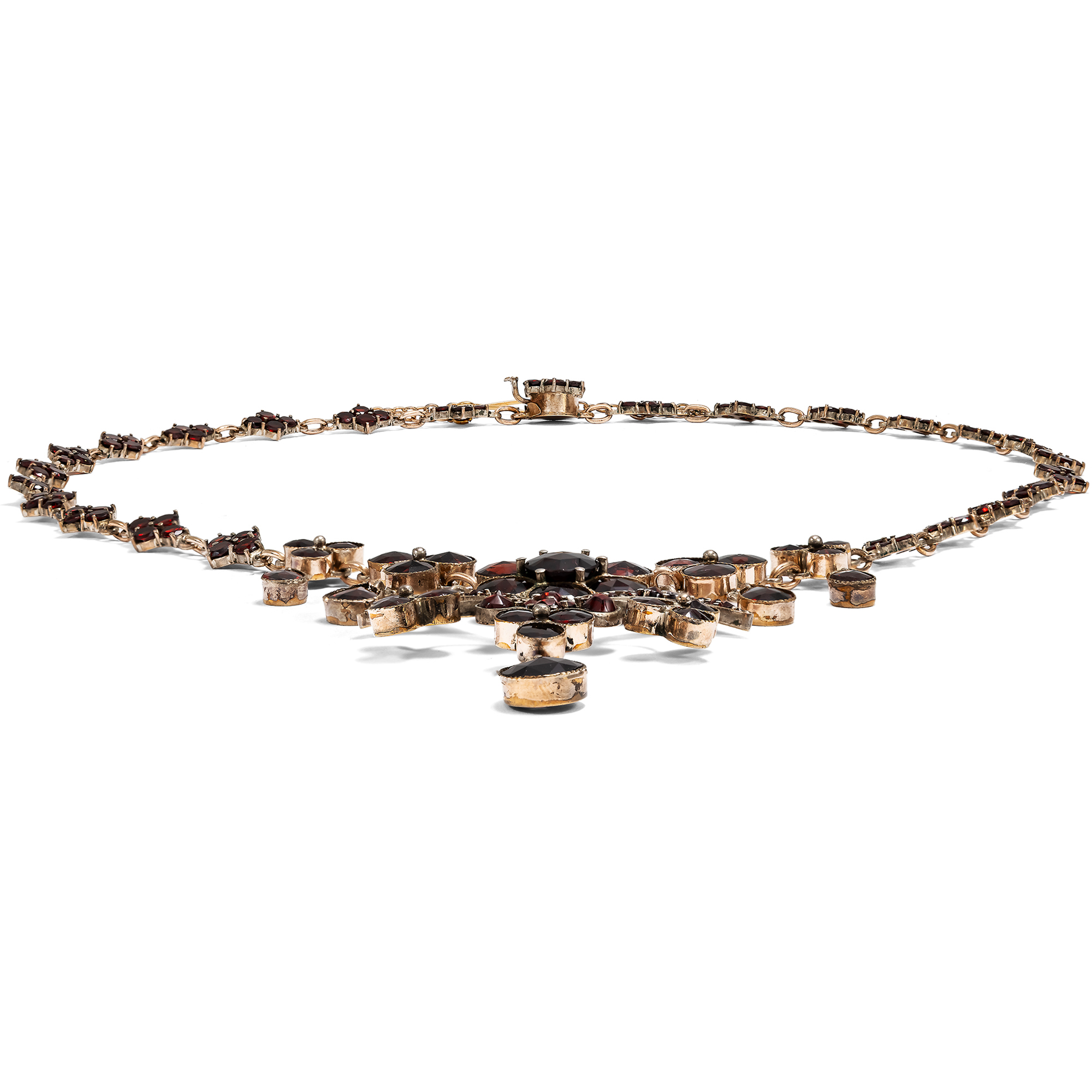 Prachtvolles Collier aus Granaten in vergoldetem Tombak, um 1910 Prachtvolles Collier aus Granaten in vergoldetem Tombak, um 1910