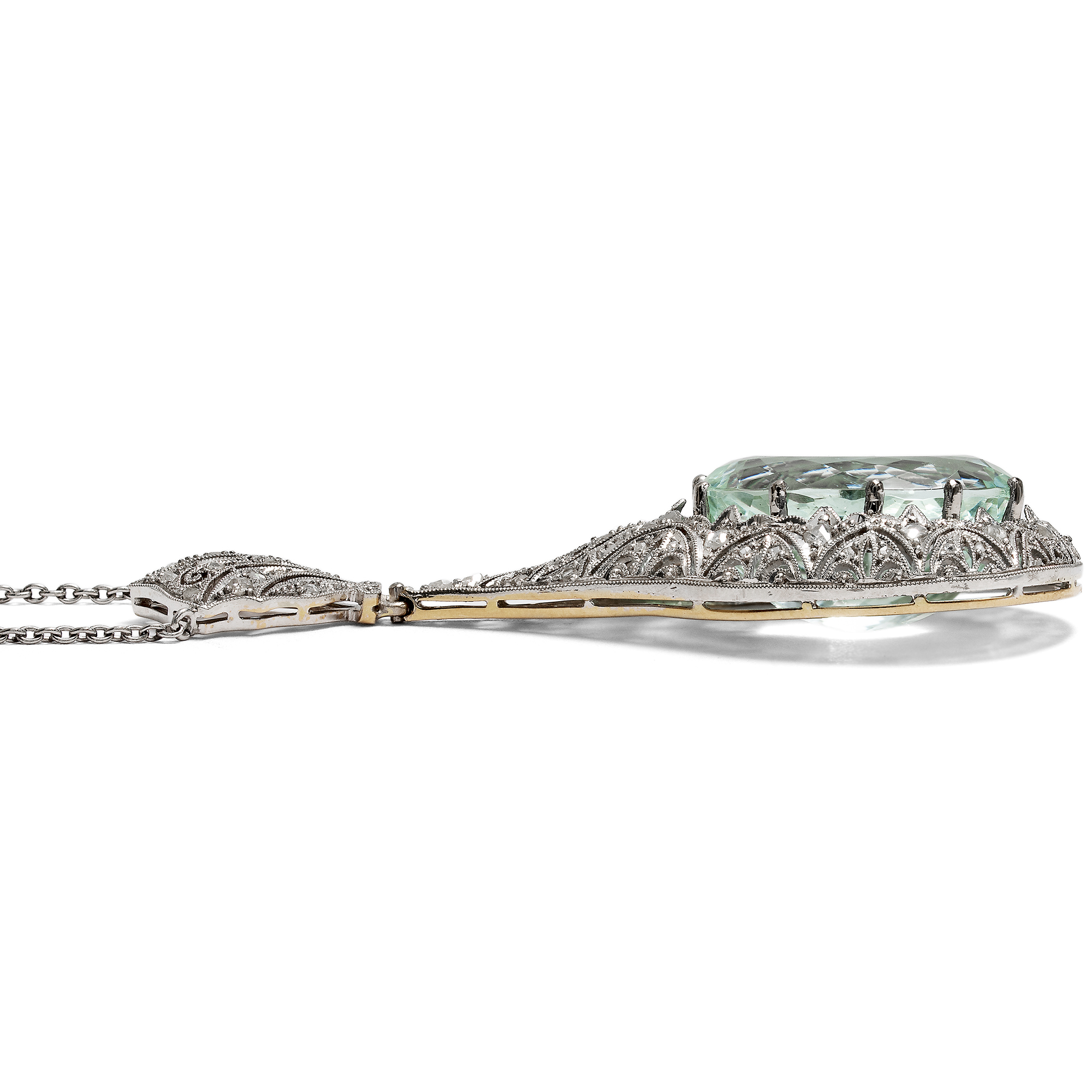 Unique Necklace with Heliodor and Diamonds in Platinum on Gold, c. 1920 & later Unique Necklace with Heliodor and Diamonds in Platinum on Gold, c. 1920 & later