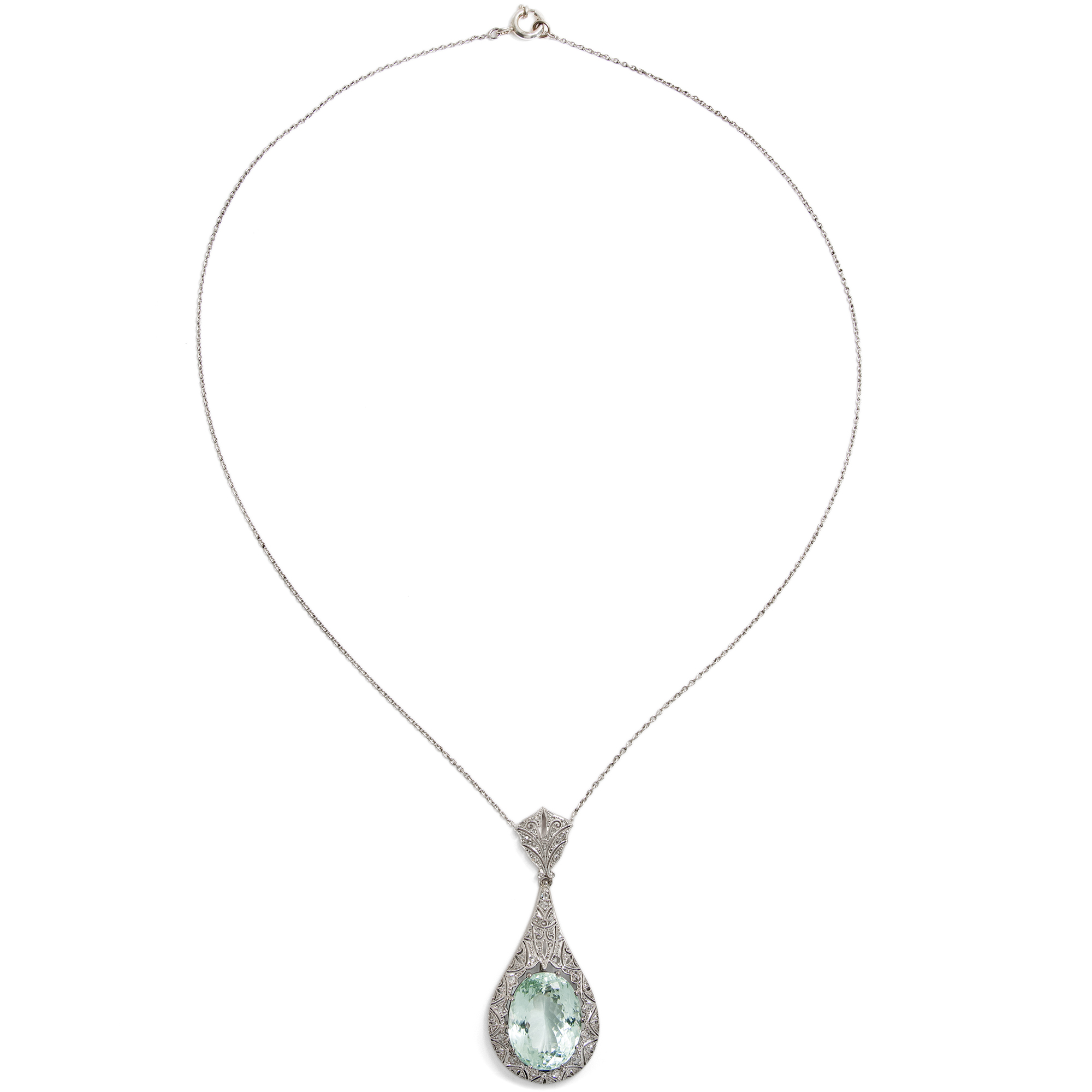 Unique Necklace with Heliodor and Diamonds in Platinum on Gold, c. 1920 & later Unique Necklace with Heliodor and Diamonds in Platinum on Gold, c. 1920 & later