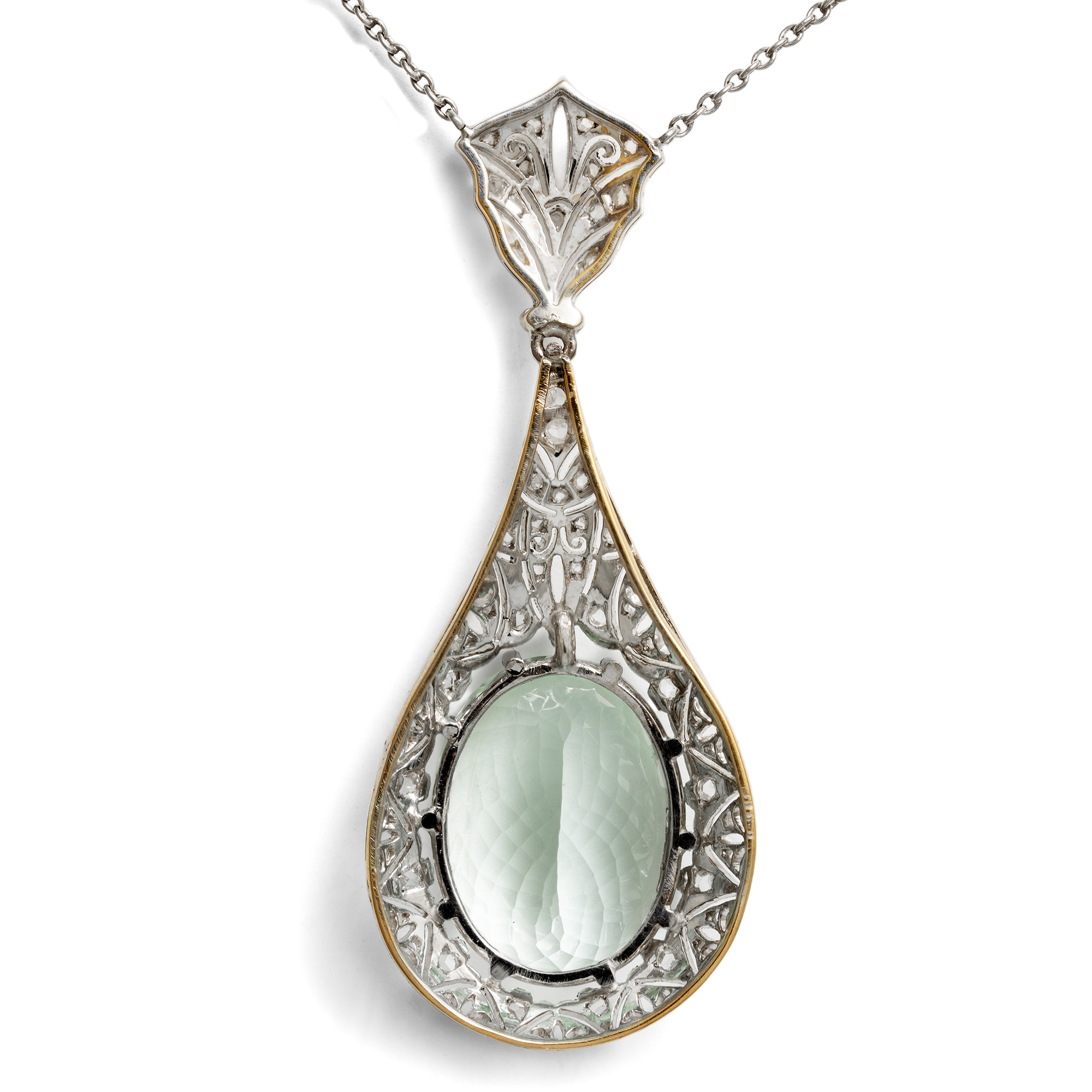 Unique Necklace with Heliodor and Diamonds in Platinum on Gold, c. 1920 & later Unique Necklace with Heliodor and Diamonds in Platinum on Gold, c. 1920 & later