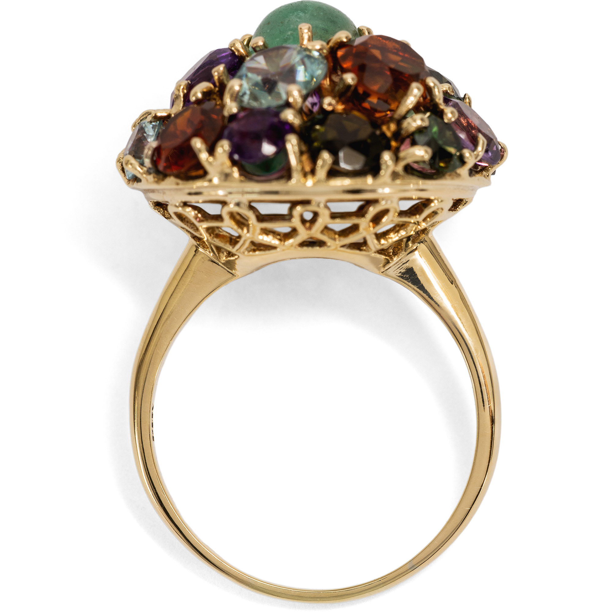 Farbenfroher vintage Ring mit bunten Farbsteinen in Gold, um 1975 Farbenfroher vintage Ring mit bunten Farbsteinen in Gold, um 1975