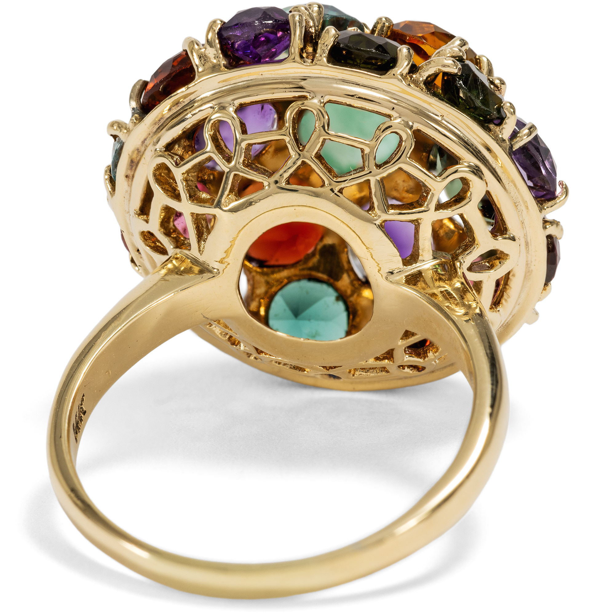 Farbenfroher vintage Ring mit bunten Farbsteinen in Gold, um 1975 Farbenfroher vintage Ring mit bunten Farbsteinen in Gold, um 1975
