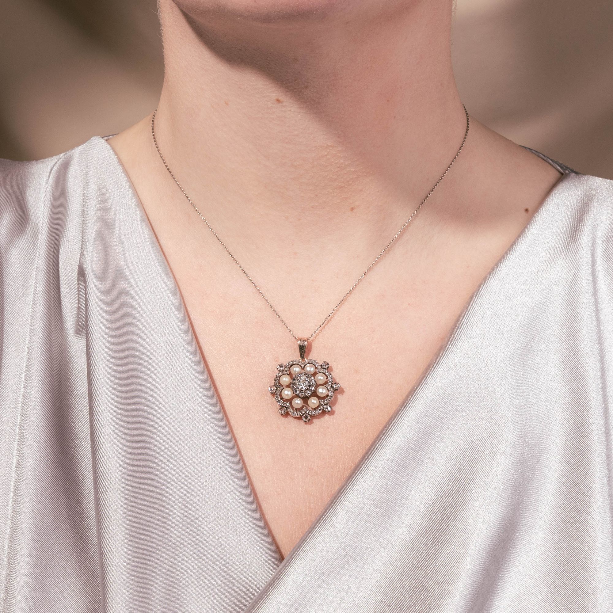 Pendant with Diamonds & Natural Pearls, c. 1890 & later Pendant with Diamonds & Natural Pearls, c. 1890 & later