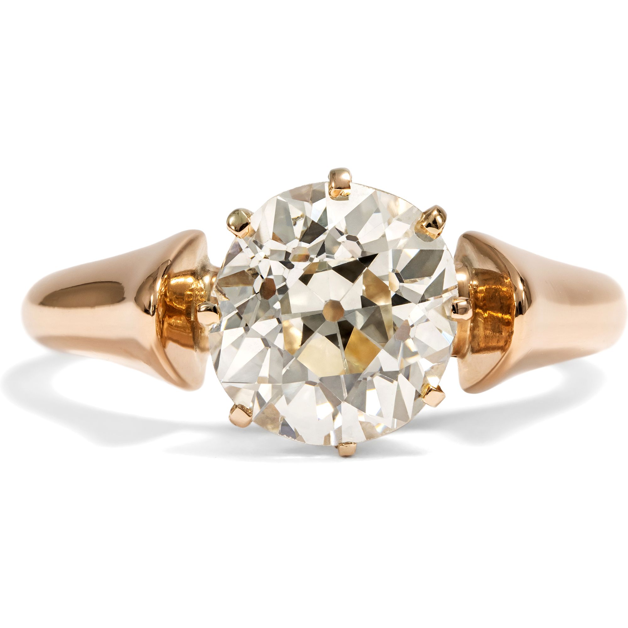 Antiker Verlobungsring aus Rotgold mit 2,18 ct Diamant im Altschliff, um 1890 Antiker Verlobungsring aus Rotgold mit 2,18 ct Diamant im Altschliff, um 1890