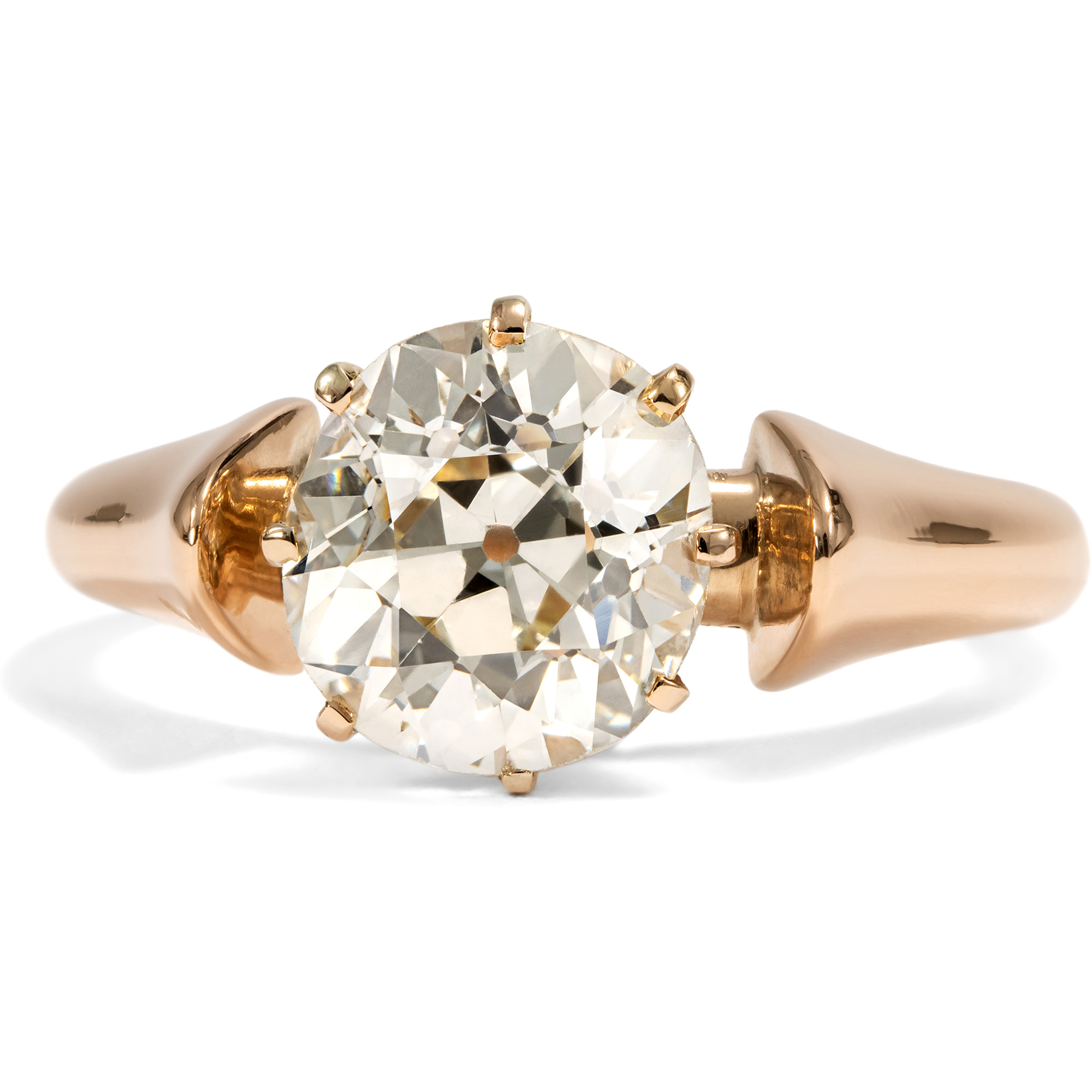 Antiker Verlobungsring aus Rotgold mit 2,18 ct Diamant im Altschliff, um 1890 Antiker Verlobungsring aus Rotgold mit 2,18 ct Diamant im Altschliff, um 1890