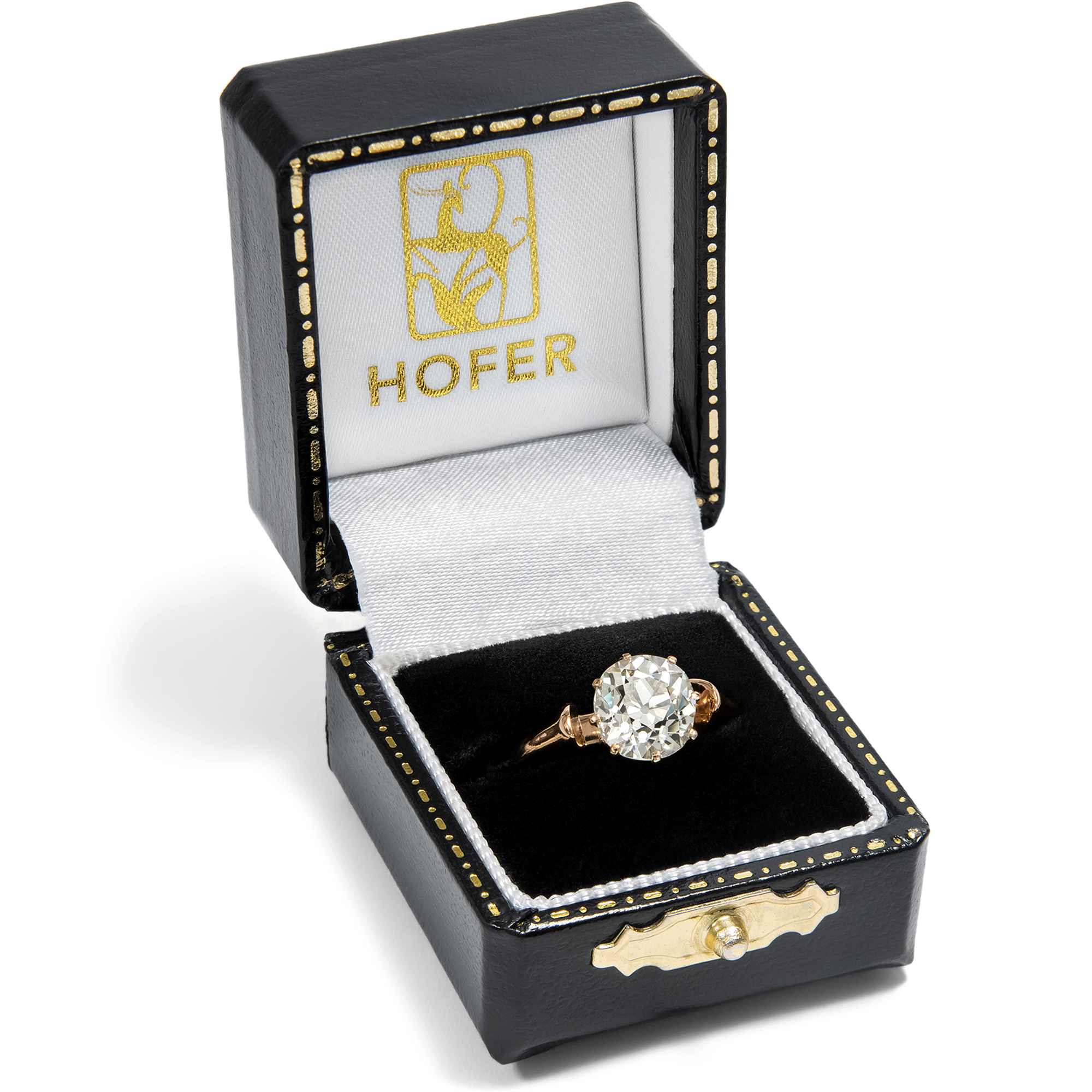 Antiker Verlobungsring aus Rotgold mit 2,18 ct Diamant im Altschliff, um 1890 Antiker Verlobungsring aus Rotgold mit 2,18 ct Diamant im Altschliff, um 1890