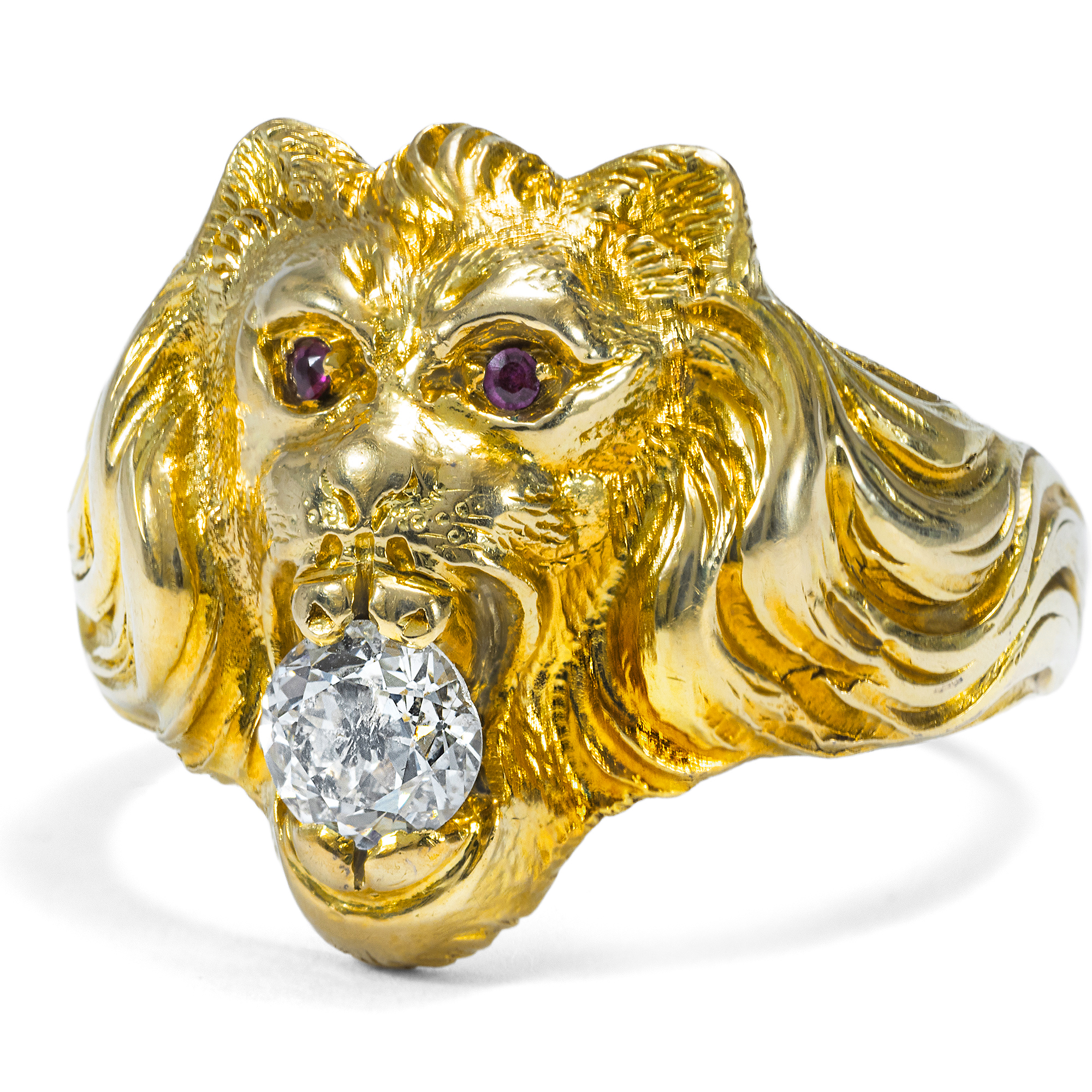 Antiker Ring mit Diamant & Rubinen in Gold, Deutschland um 1900 Antiker Ring mit Diamant & Rubinen in Gold, Deutschland um 1900