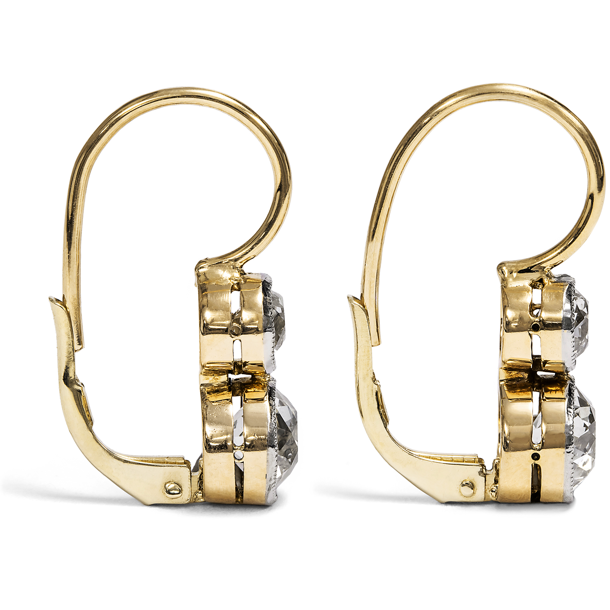Elegante Ohrringe mit Diamanten im Altschliff in Platin & Gold, um 1910 & später Elegante Ohrringe mit Diamanten im Altschliff in Platin & Gold, um 1910 & später