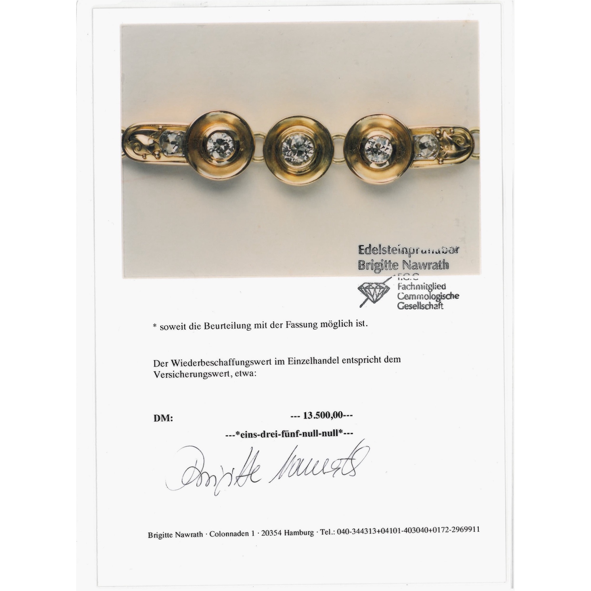 Kostbares Armband mit Diamanten in Gold, Henry Allerdings, Hamburg, 1920er Jahre Kostbares Armband mit Diamanten in Gold, Henry Allerdings, Hamburg, 1920er Jahre