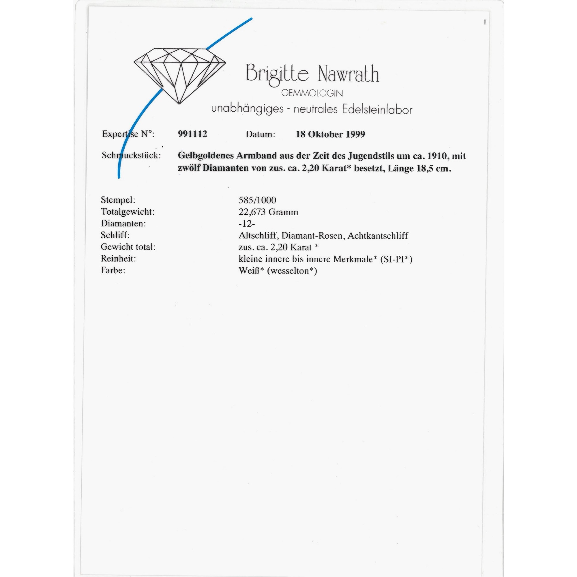 Kostbares Armband mit Diamanten in Gold, Henry Allerdings, Hamburg, 1920er Jahre Kostbares Armband mit Diamanten in Gold, Henry Allerdings, Hamburg, 1920er Jahre