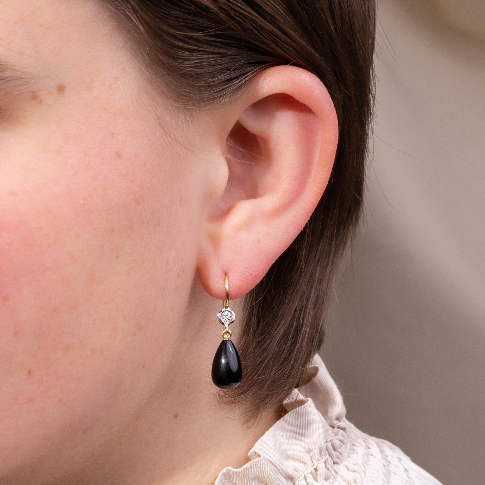 Earrings with Onyx & Vintage Diamonds, Made in Our Workshop Earrings with Onyx & Vintage Diamonds, Made in Our Workshop