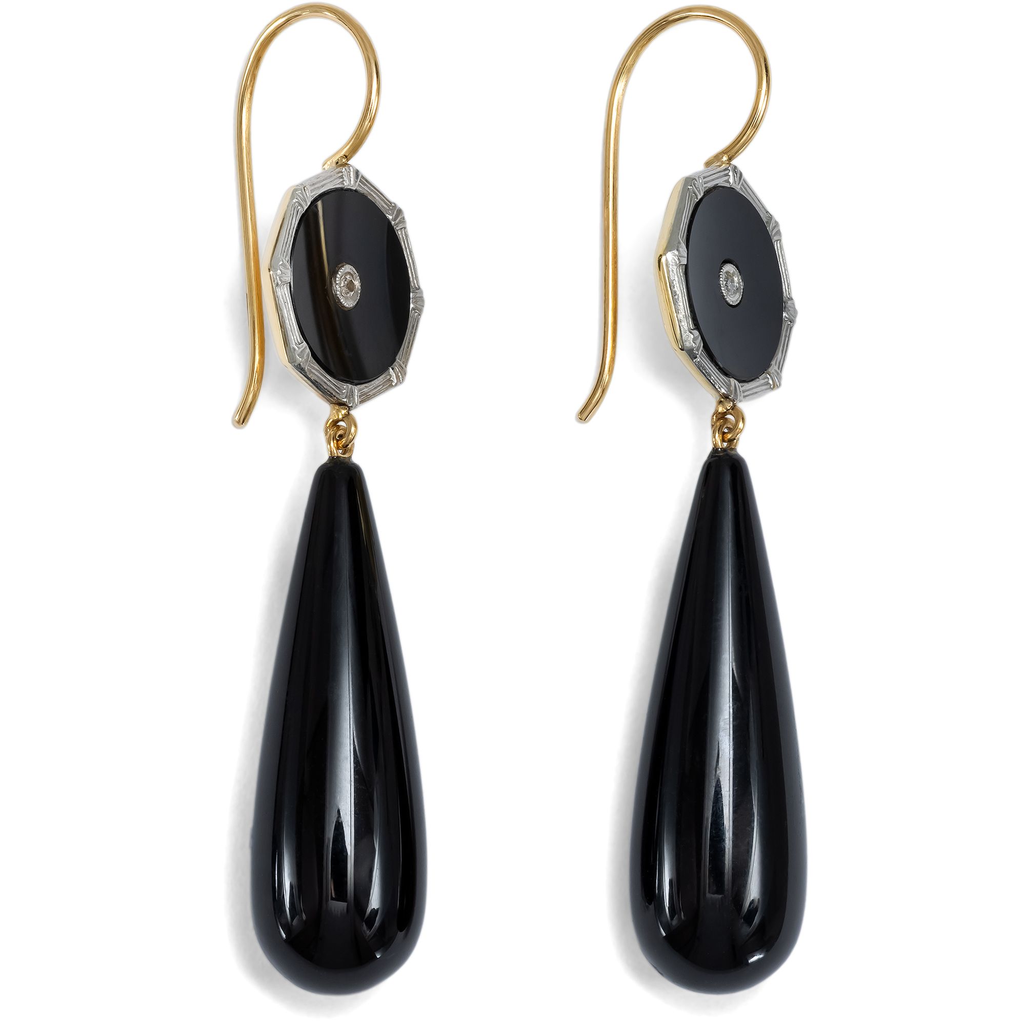 Earrings Made from Antique Shirt Buttons with Diamonds & Onyx from Our Workshop Earrings Made from Antique Shirt Buttons with Diamonds & Onyx from Our Workshop