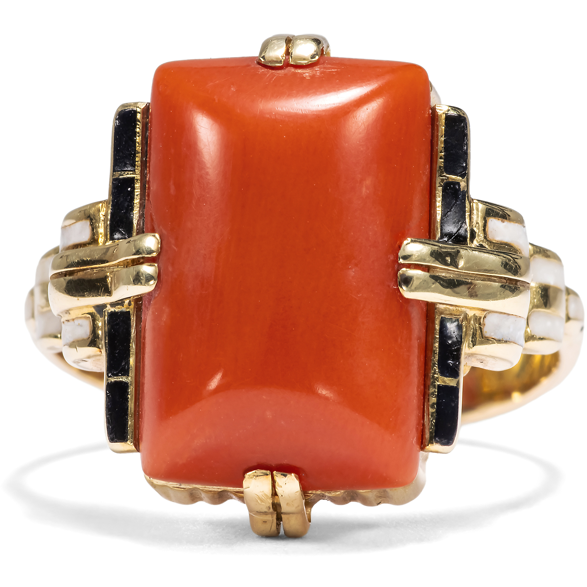 Extravaganter Ring des Art Déco mit Koralle in Gold, um 1925 Extravaganter Ring des Art Déco mit Koralle in Gold, um 1925