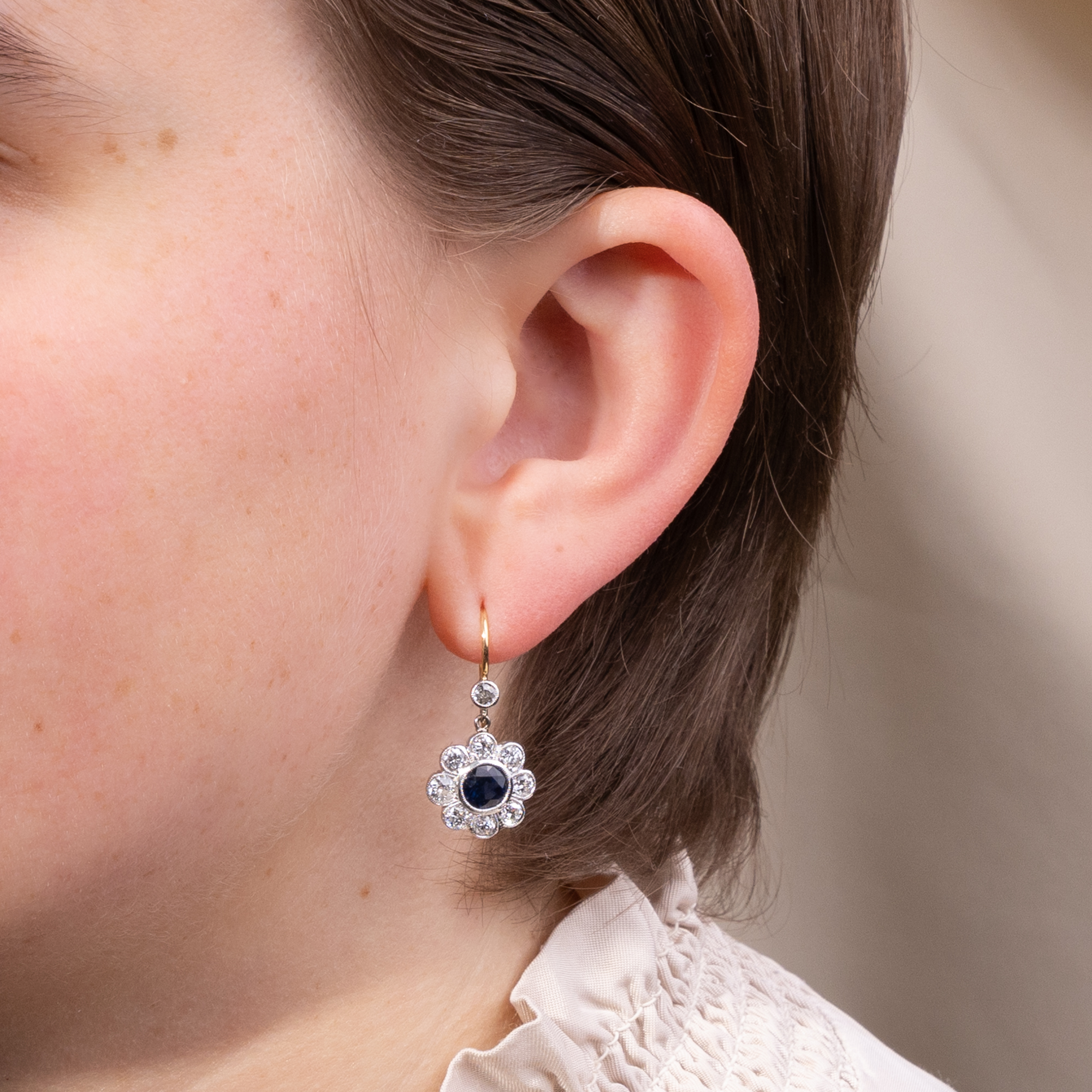 Earrings Made from Antique Elements with Sapphires & Diamonds, Crafted in Our Workshop Earrings Made from Antique Elements with Sapphires & Diamonds, Crafted in Our Workshop
