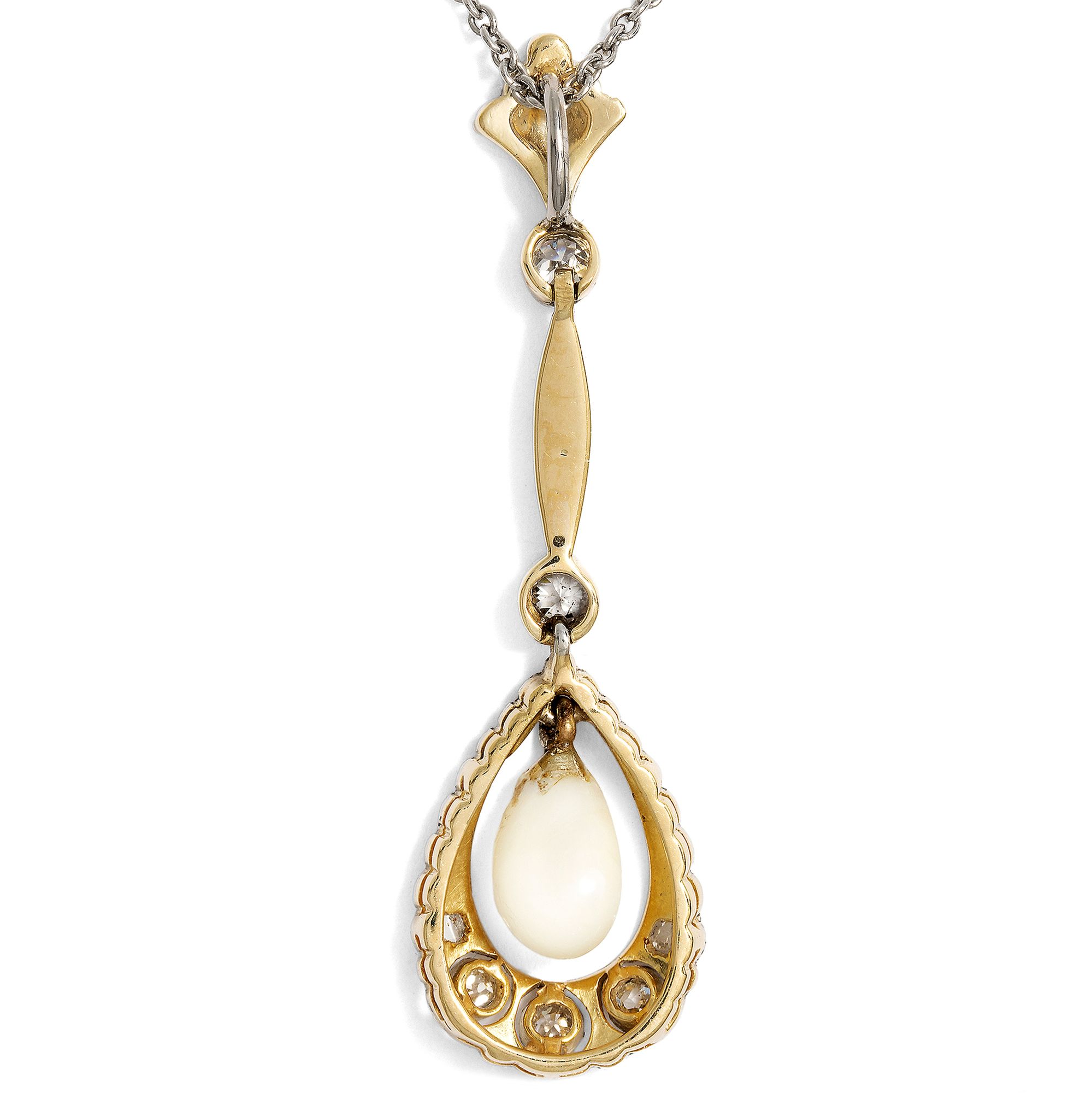 Antiker Anhänger mit natürlicher Blisterperle & Diamanten, um 1910 Antiker Anhänger mit natürlicher Blisterperle & Diamanten, um 1910