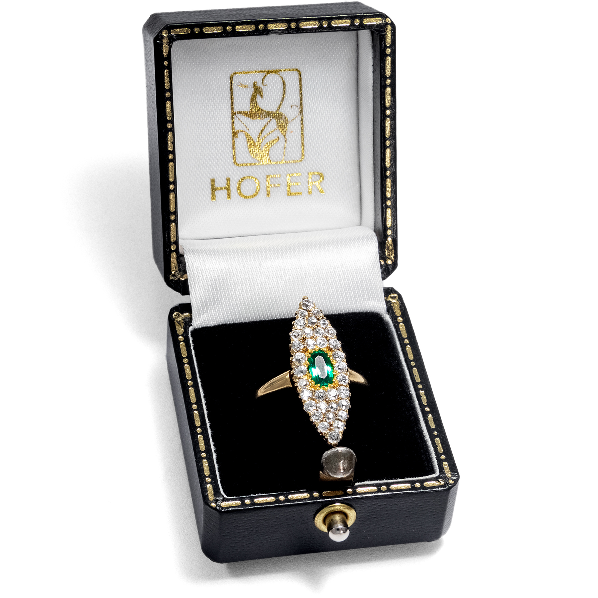 Eleganter Ring mit kolumbianischem Smaragd & Diamanten in Gold, um 1890 Eleganter Ring mit kolumbianischem Smaragd & Diamanten in Gold, um 1890