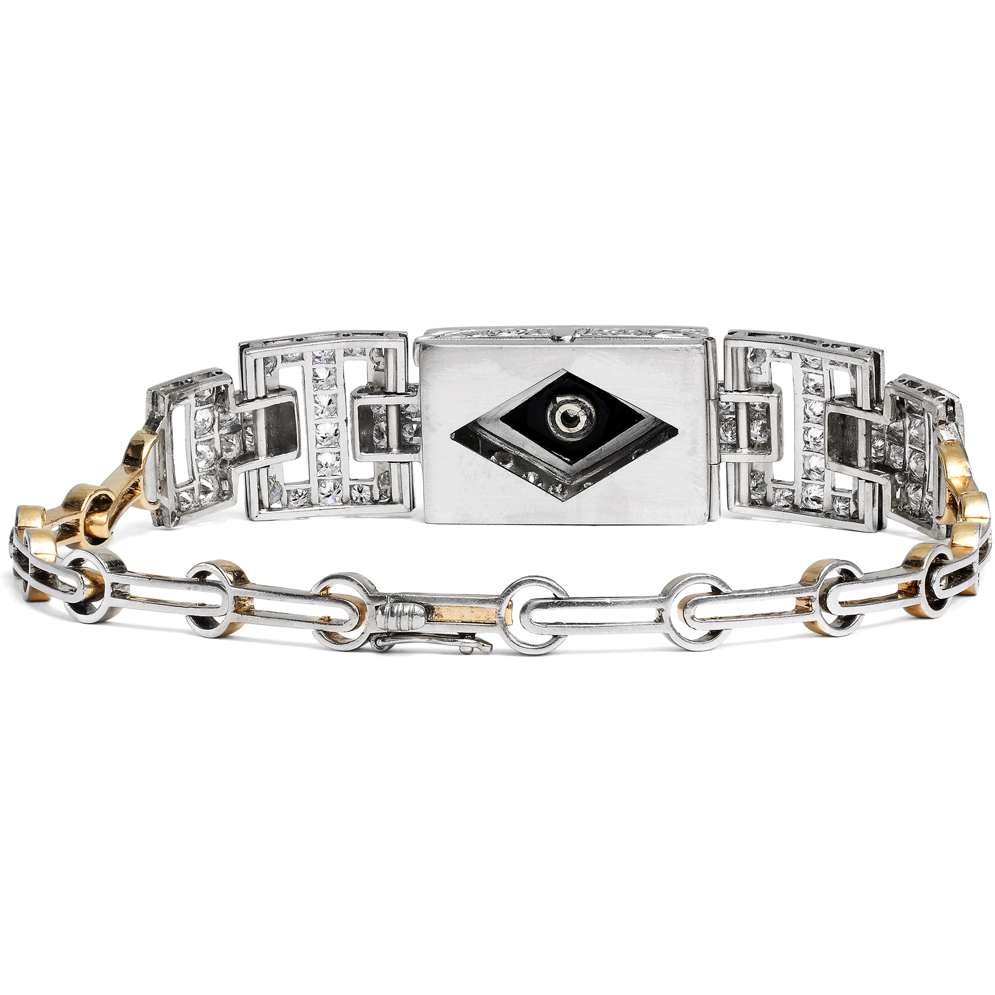 Erstklassiges Armband mit Diamanten & Onyx in Platin & Gold, um 1930 & später Erstklassiges Armband mit Diamanten & Onyx in Platin & Gold, um 1930 & später