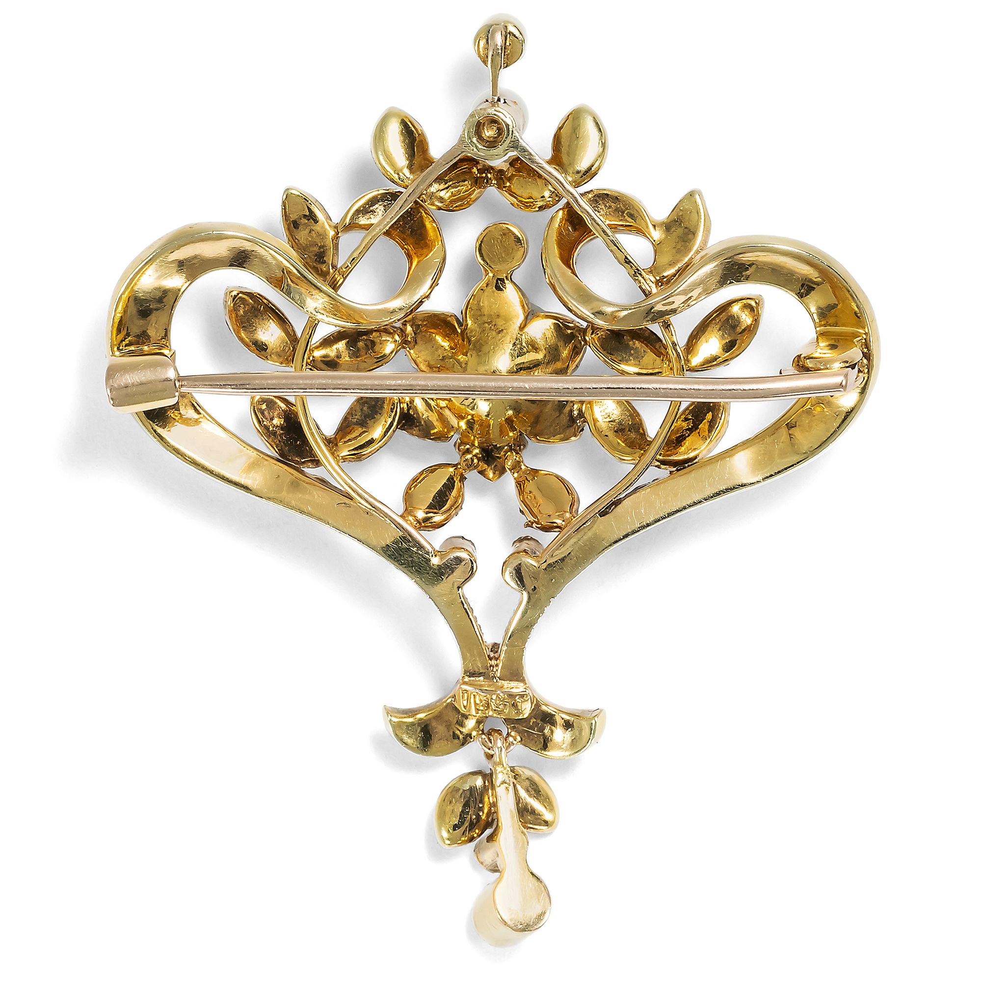Antike Brosche aus Gold mit natürlichen Perlen, England um 1910 Antike Brosche aus Gold mit natürlichen Perlen, England um 1910