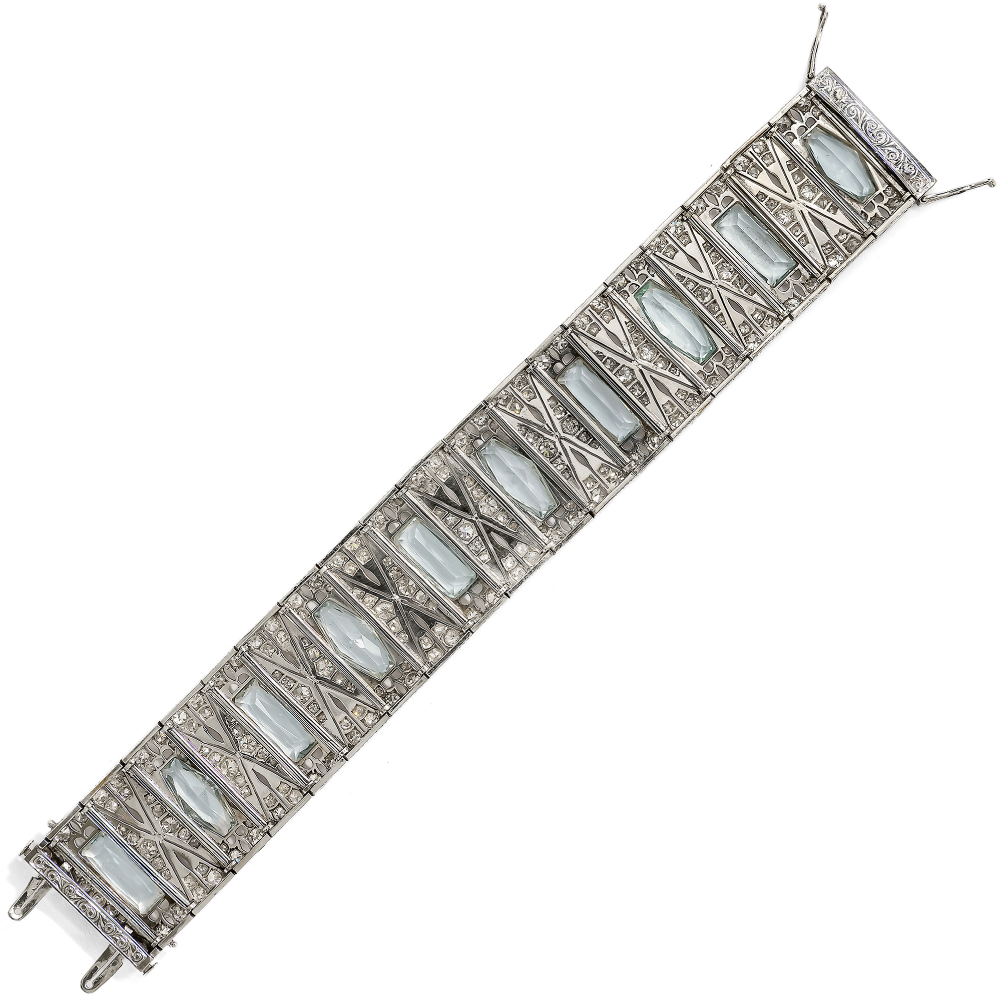 Elegantes Armband mit Aquamarinen & Diamanten des Art Déco, Wien, 1940er Jahre Elegantes Armband mit Aquamarinen & Diamanten des Art Déco, Wien, 1940er Jahre