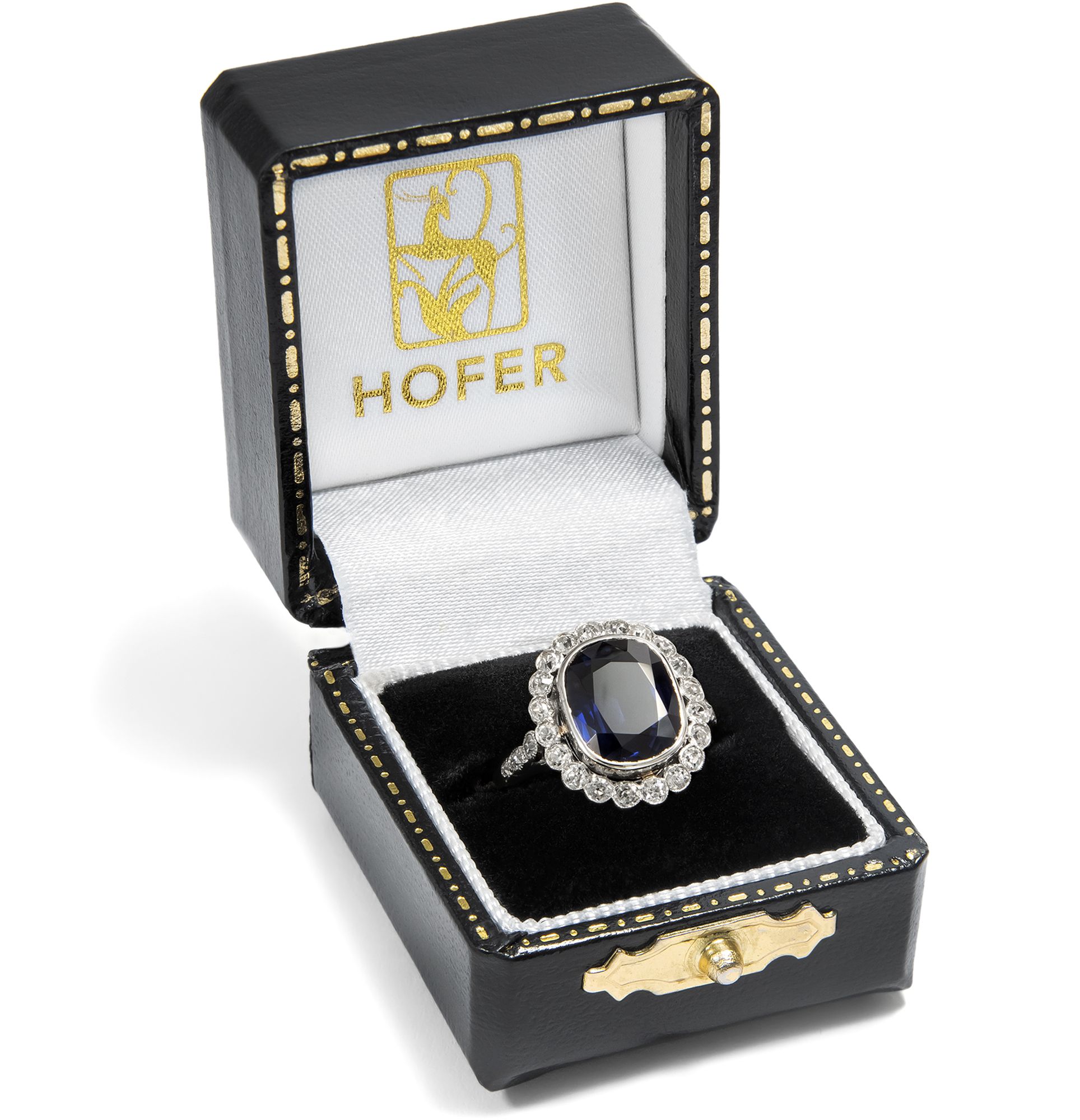 Antiker Ring aus Platin mit Saphir & Diamanten, Frankreich um 1930 Antiker Ring aus Platin mit Saphir & Diamanten, Frankreich um 1930