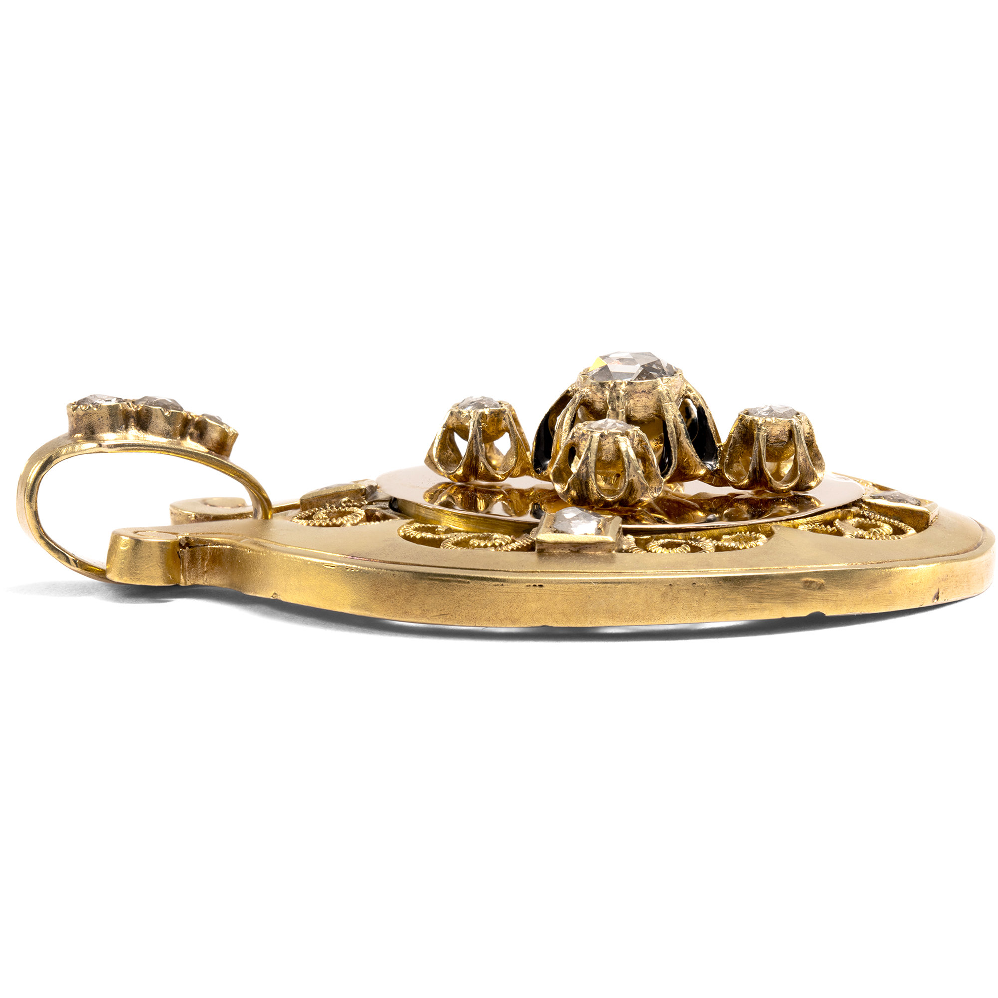 Antiker Medaillon-Anhänger aus Gold & Diamantrosen, Wien um 1880 Antiker Medaillon-Anhänger aus Gold & Diamantrosen, Wien um 1880