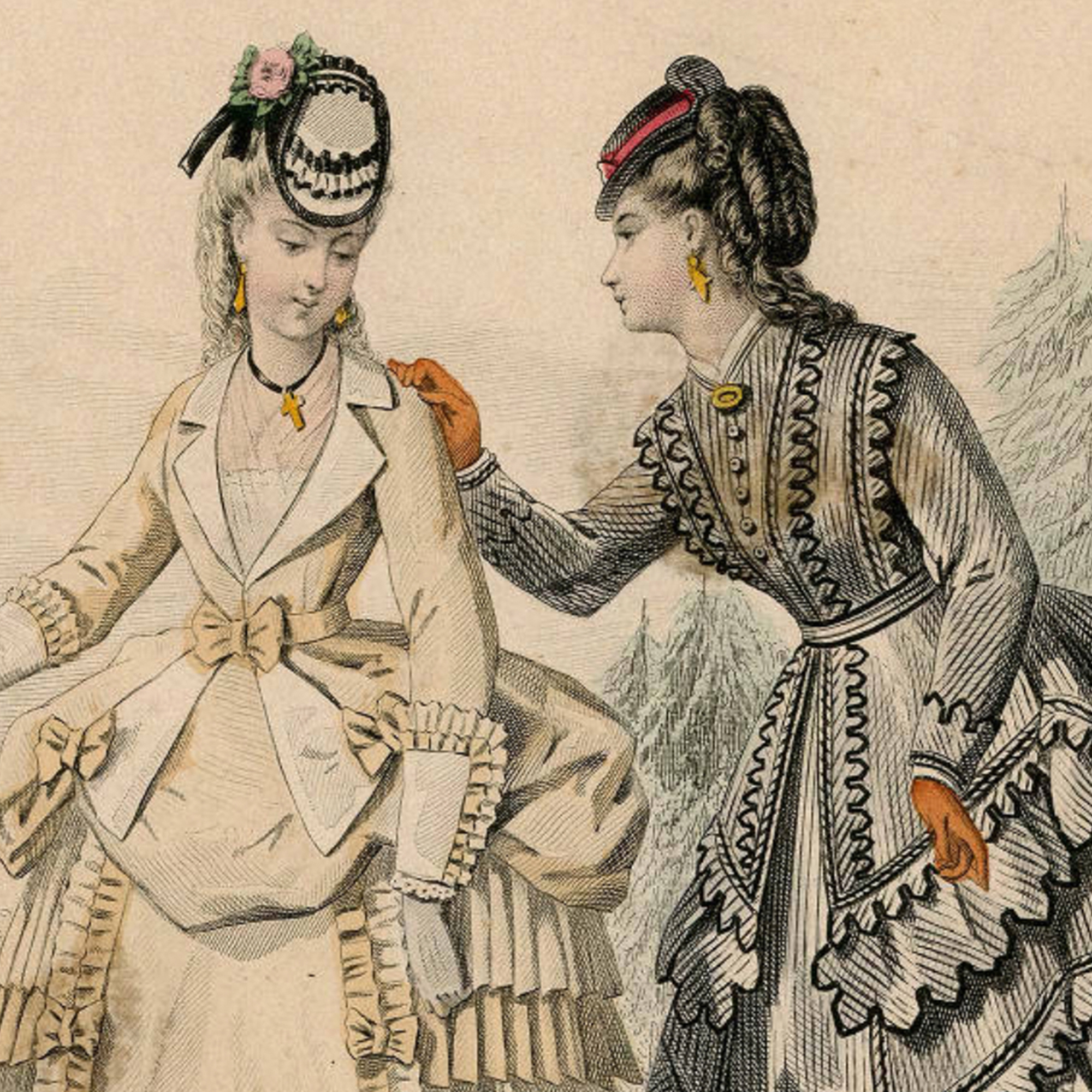 Goldene Ohrringe mit Perlen und griechischen Mäandern, Paris um 1870 Goldene Ohrringe mit Perlen und griechischen Mäandern, Paris um 1870