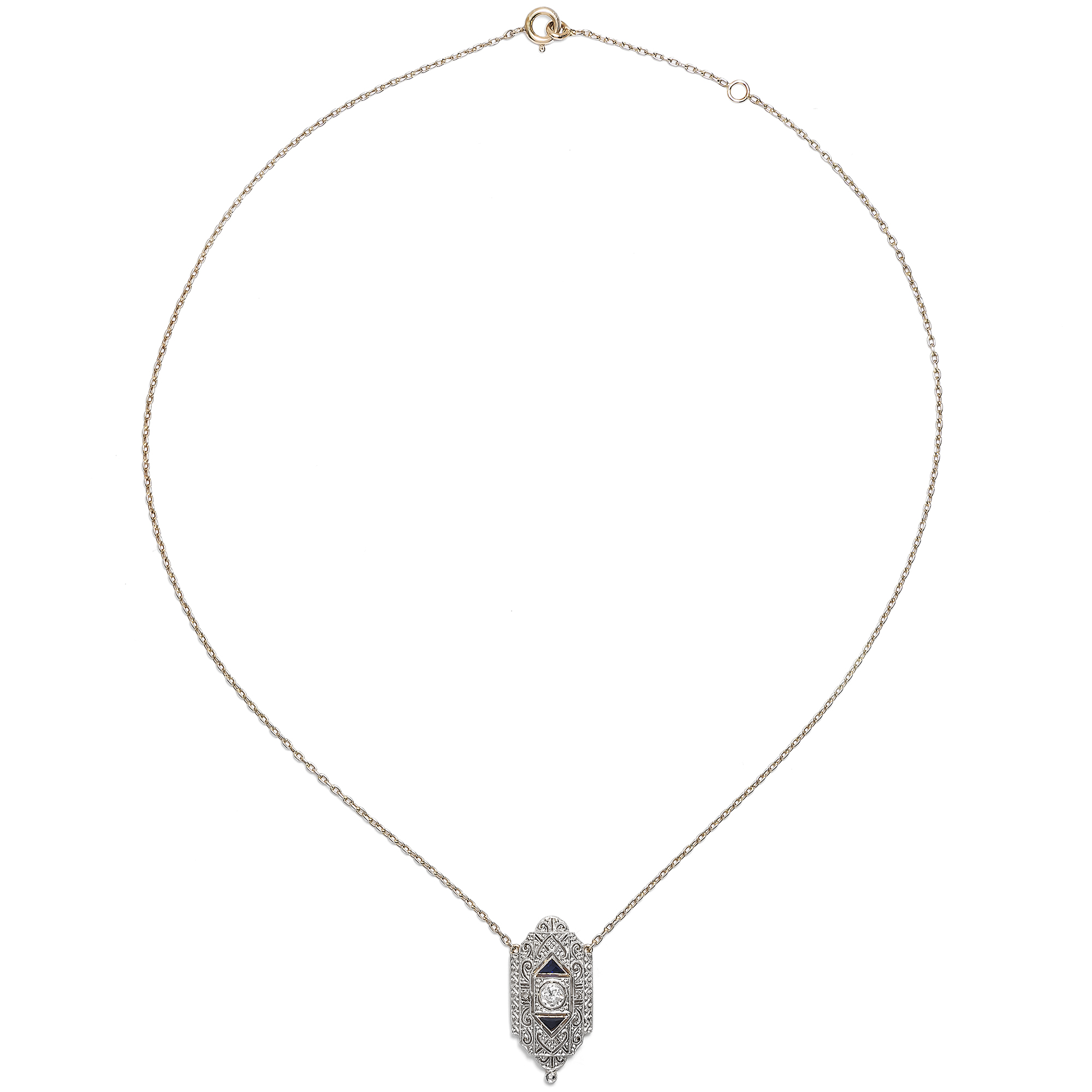 Feines Collier des Art Déco mit Diamanten in Gold & Platin, um 1930 Feines Collier des Art Déco mit Diamanten in Gold & Platin, um 1930